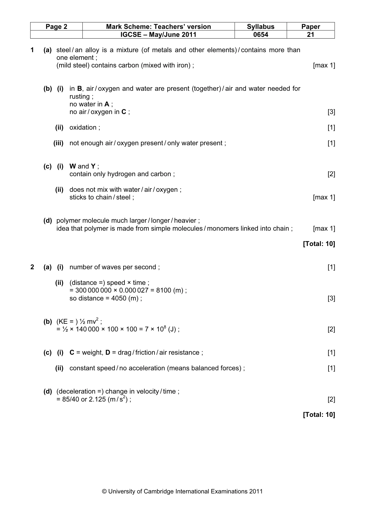 Mark scheme, page 2 of 6