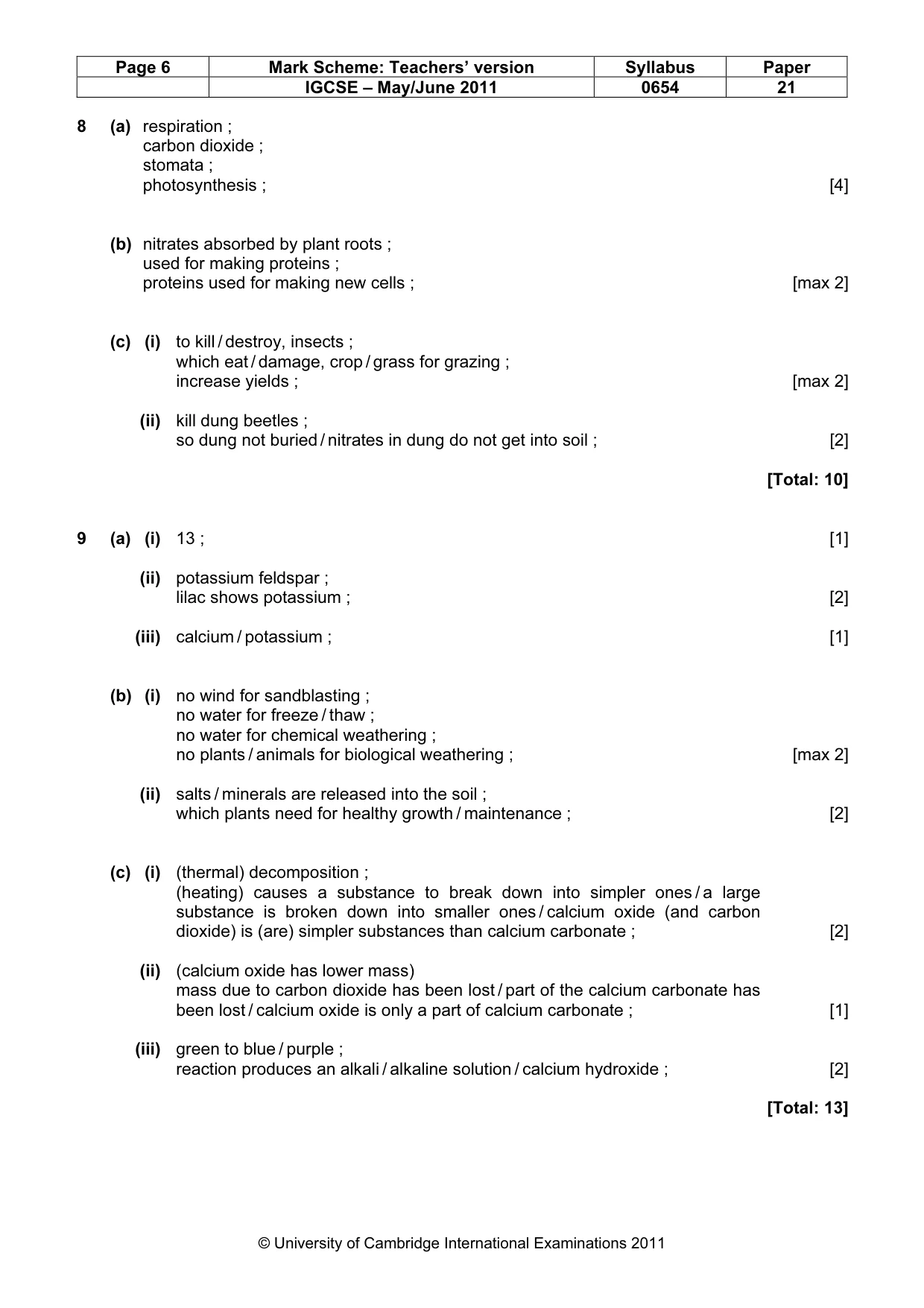 Mark scheme, page 6 of 6