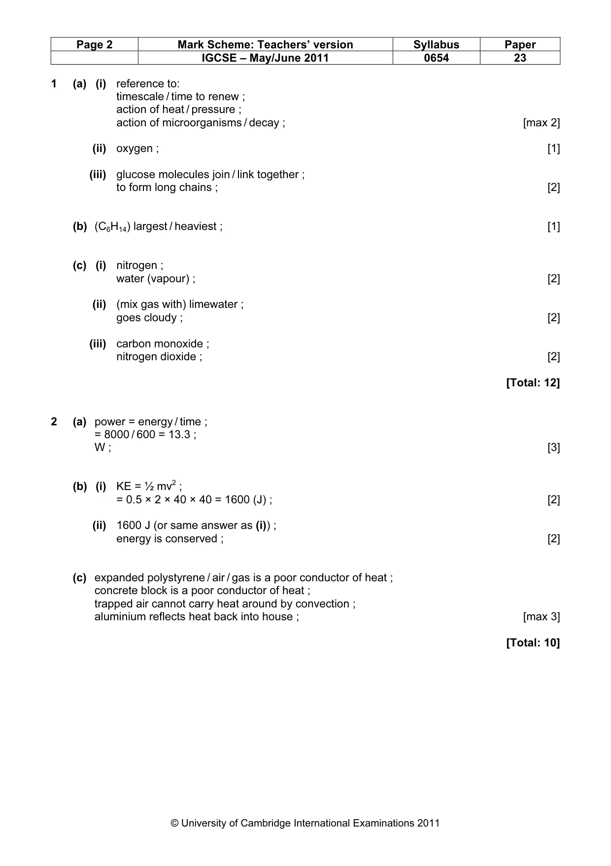 Mark scheme, page 2 of 6