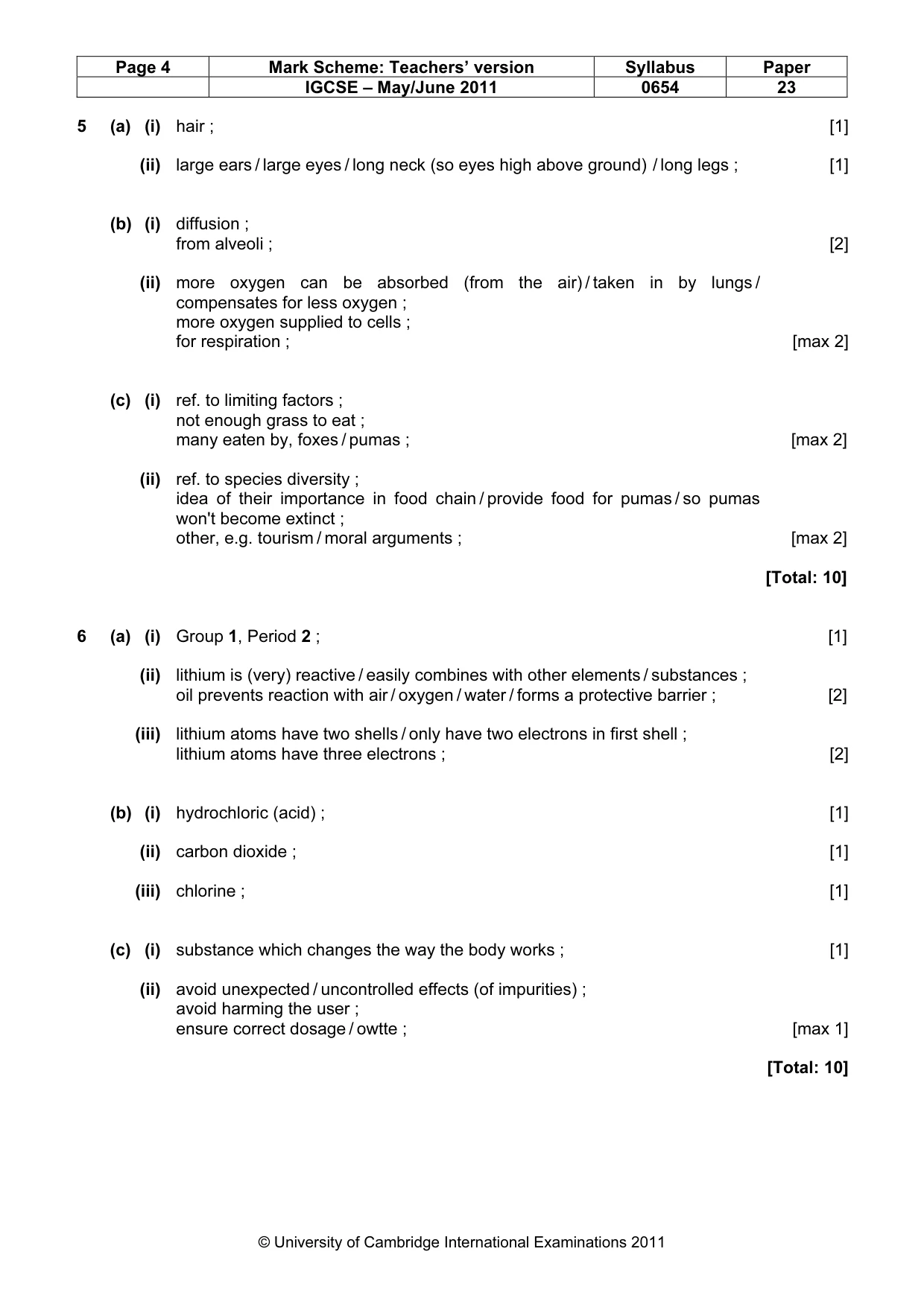 Mark scheme, page 4 of 6