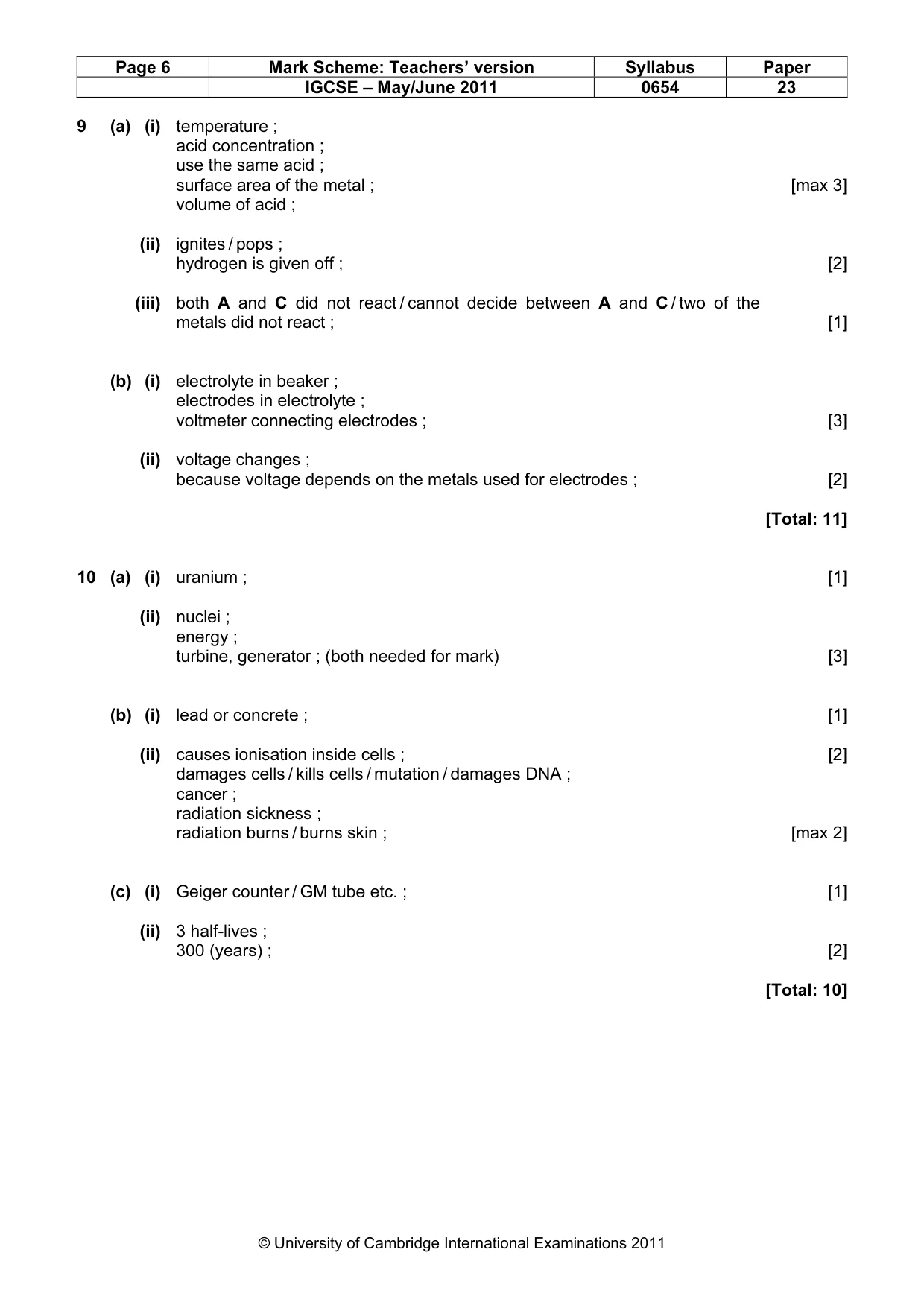 Mark scheme, page 6 of 6