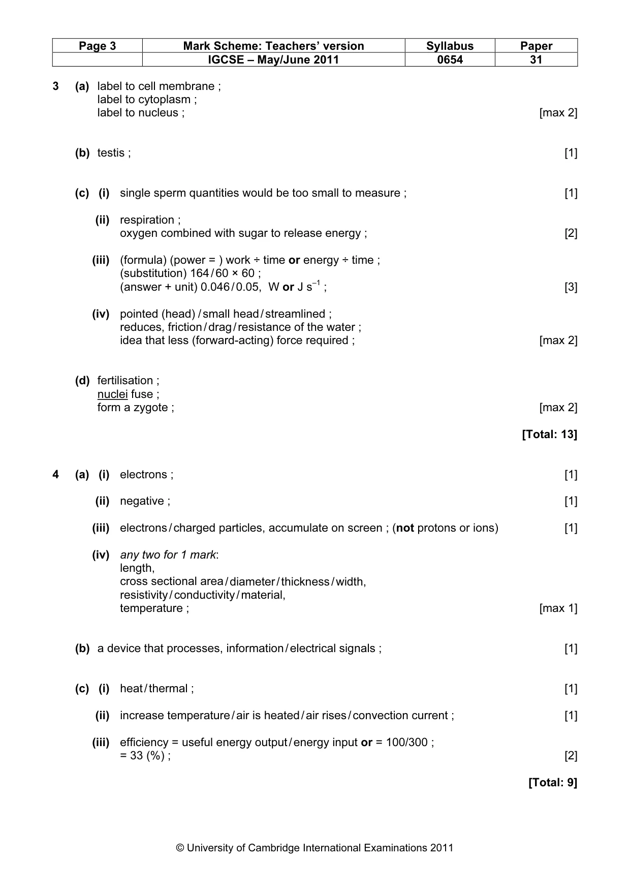 Mark scheme, page 3 of 6