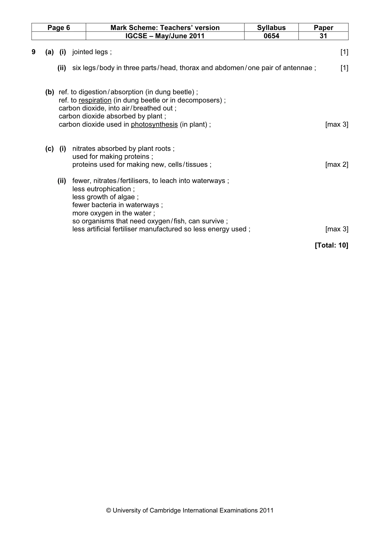 Mark scheme, page 6 of 6