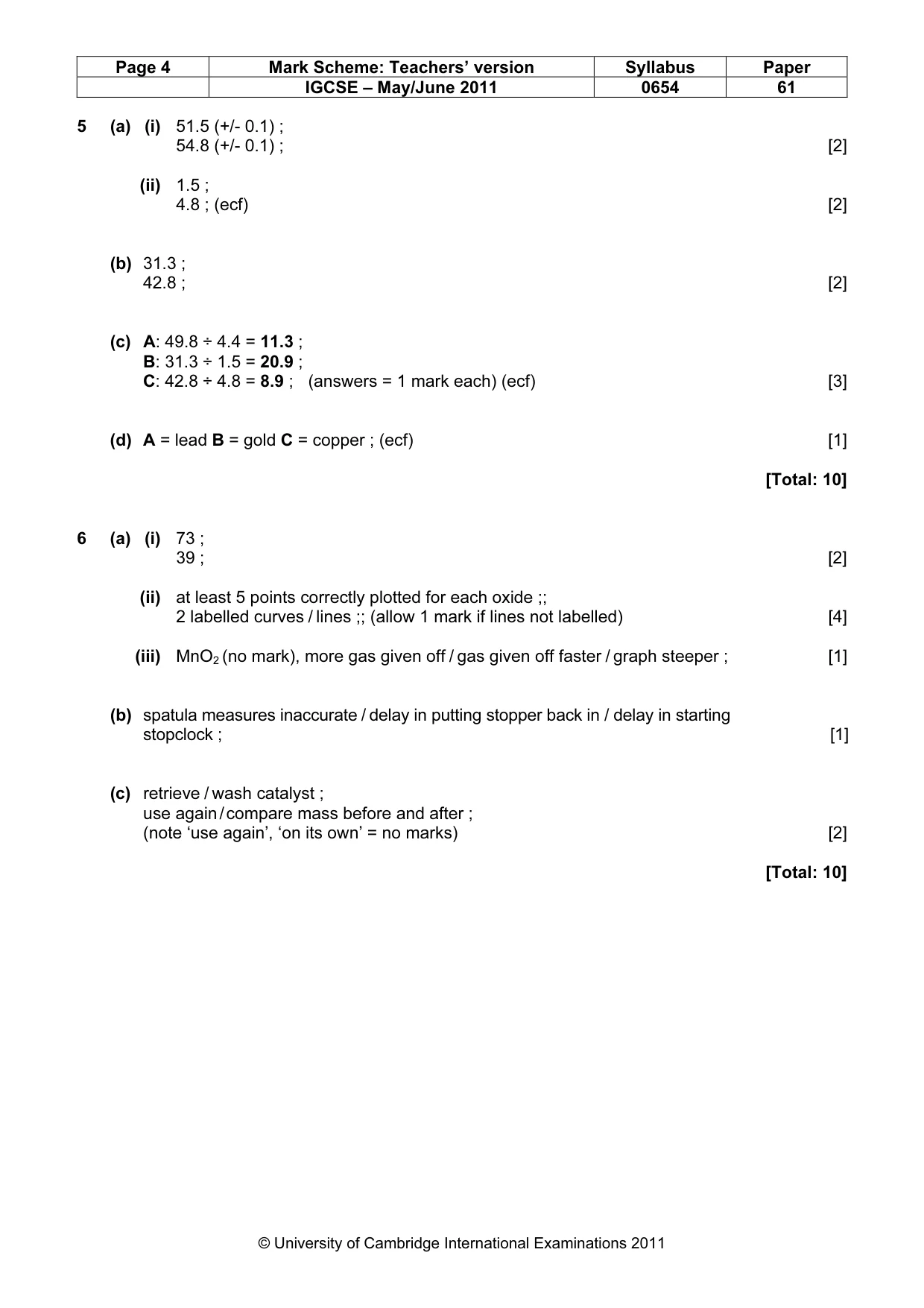 Mark scheme, page 4 of 4