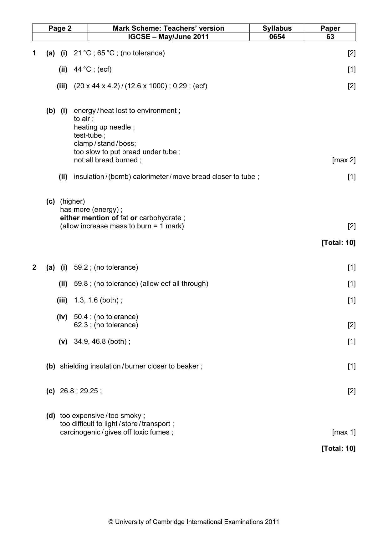 Mark scheme, page 2 of 5