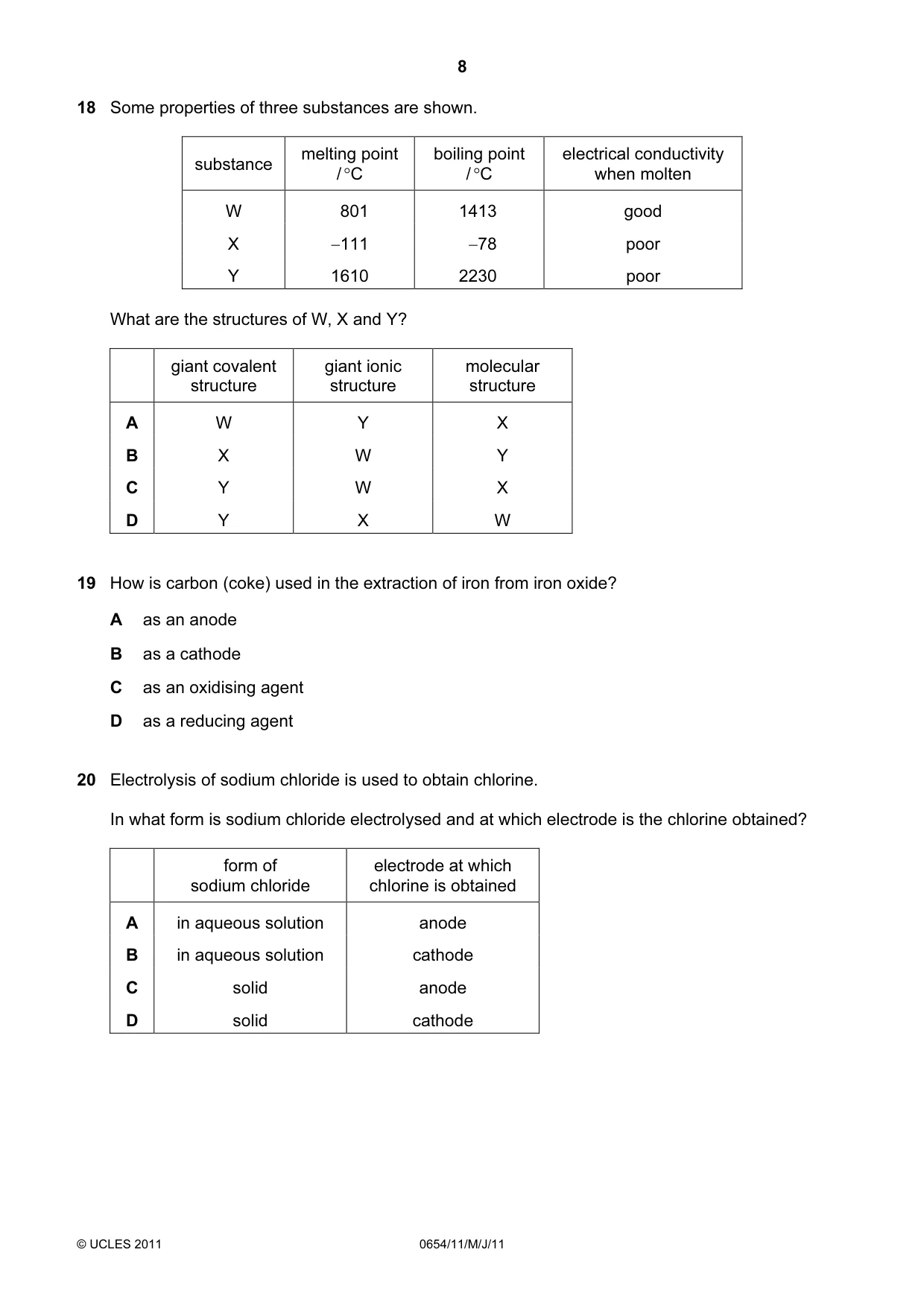 Cambridge IGCSE Sciences - Co-ordinated (Double) 0654 2011 May/June Paper 1 · Variant 1 question paper, page 8 of 16