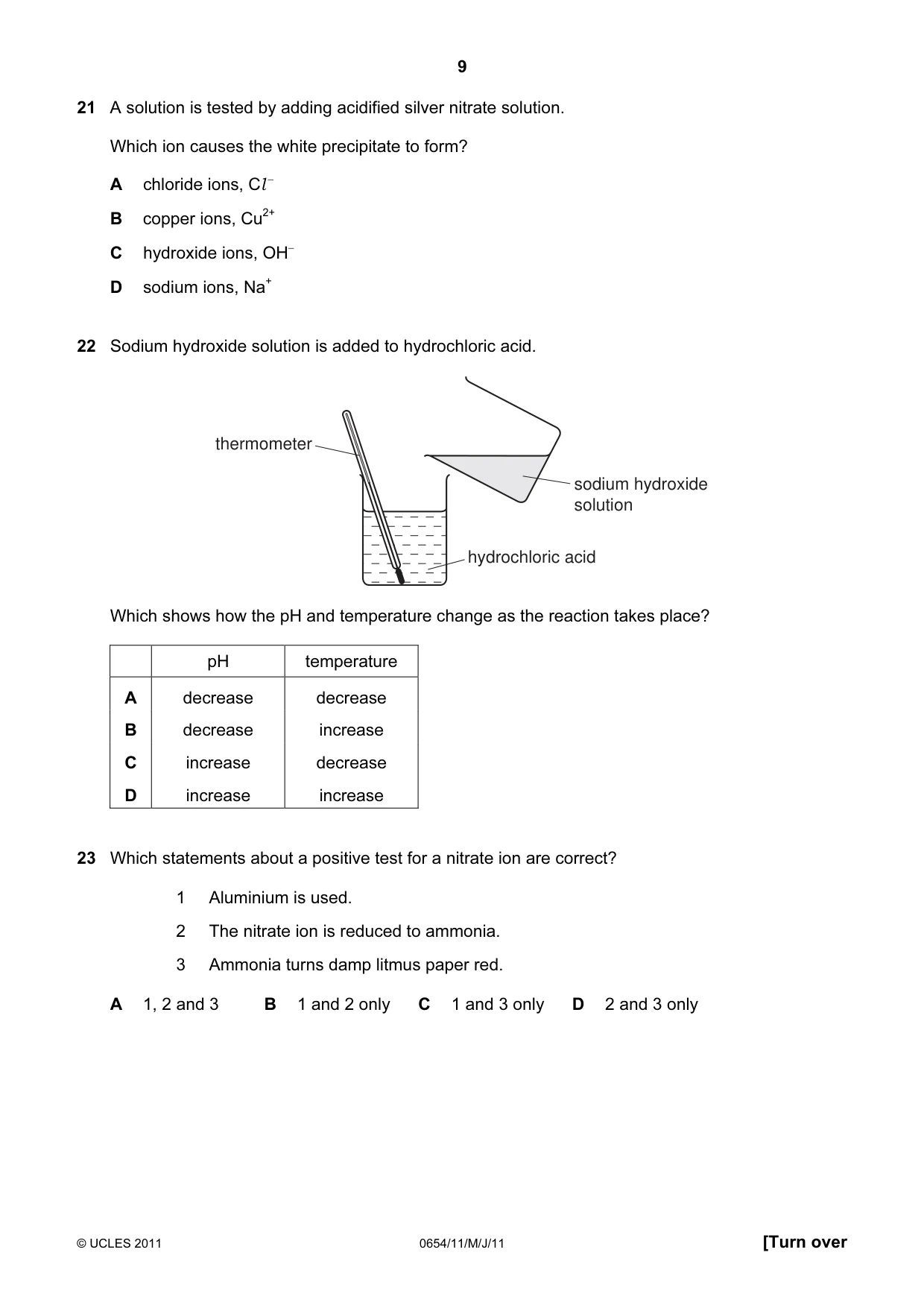 Cambridge IGCSE Sciences - Co-ordinated (Double) 0654 2011 May/June Paper 1 · Variant 1 question paper, page 9 of 16