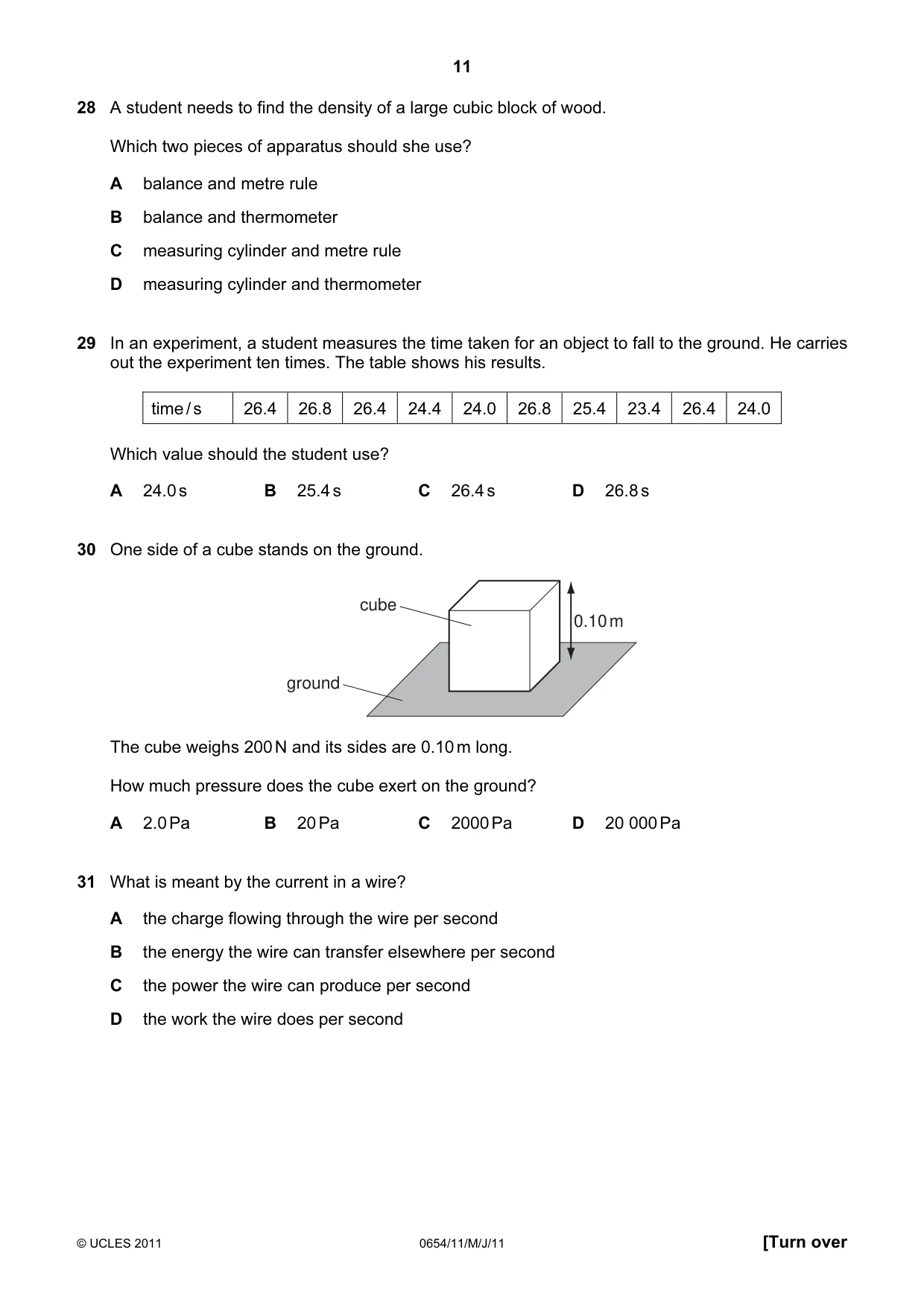 Cambridge IGCSE Sciences - Co-ordinated (Double) 0654 2011 May/June Paper 1 · Variant 1 question paper, page 11 of 16
