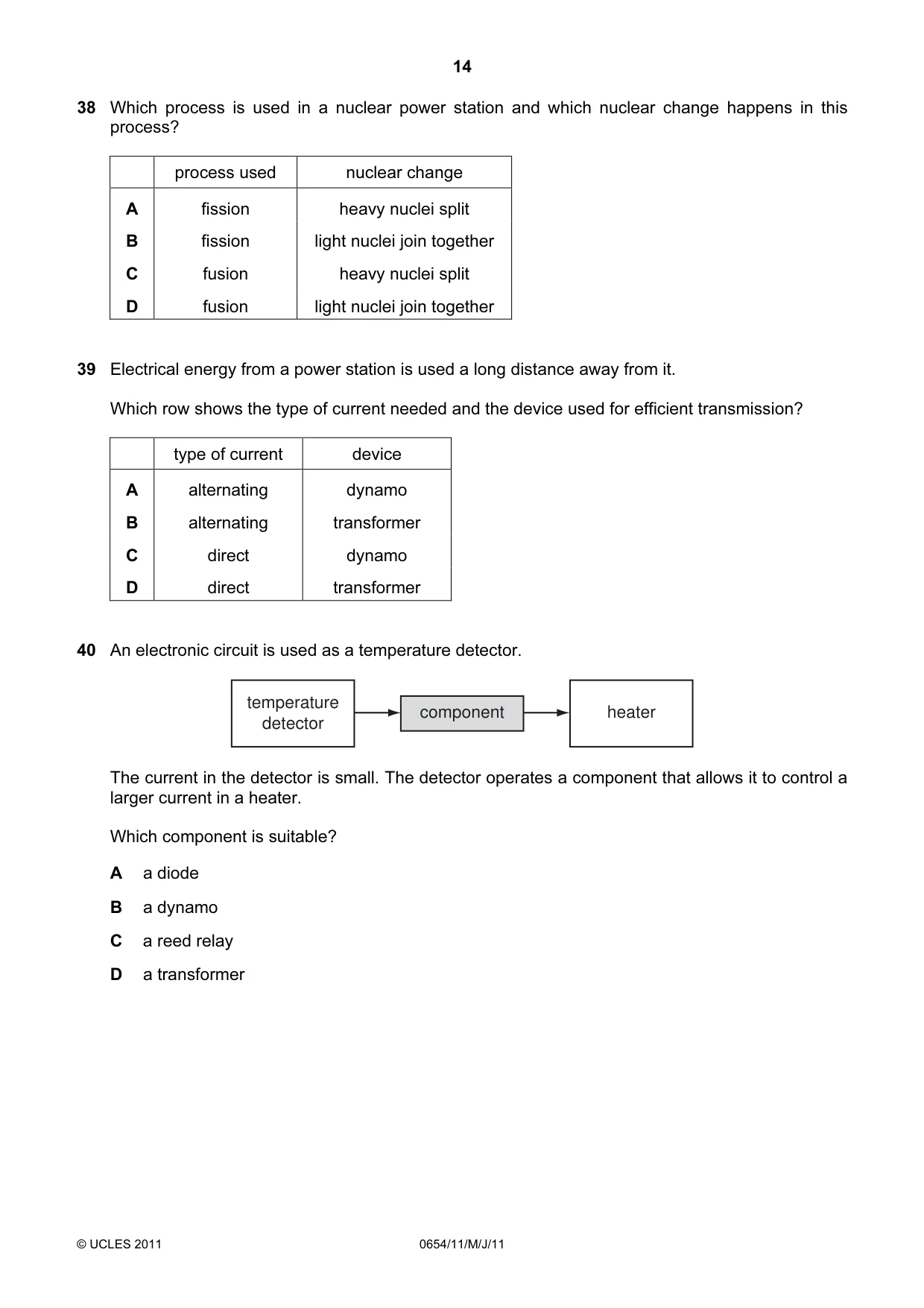 Cambridge IGCSE Sciences - Co-ordinated (Double) 0654 2011 May/June Paper 1 · Variant 1 question paper, page 14 of 16