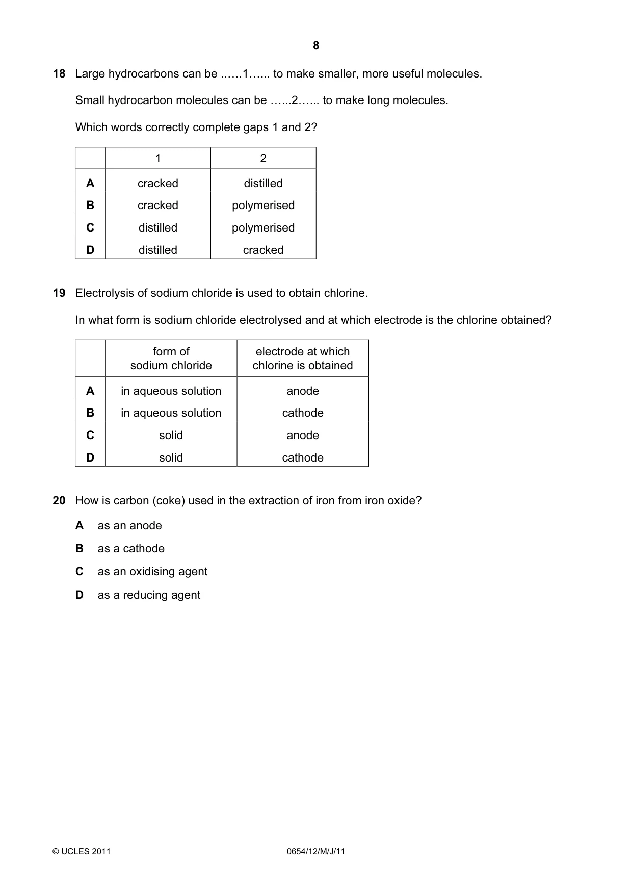 Cambridge IGCSE Sciences - Co-ordinated (Double) 0654 2011 May/June Paper 1 · Variant 2 question paper, page 8 of 16