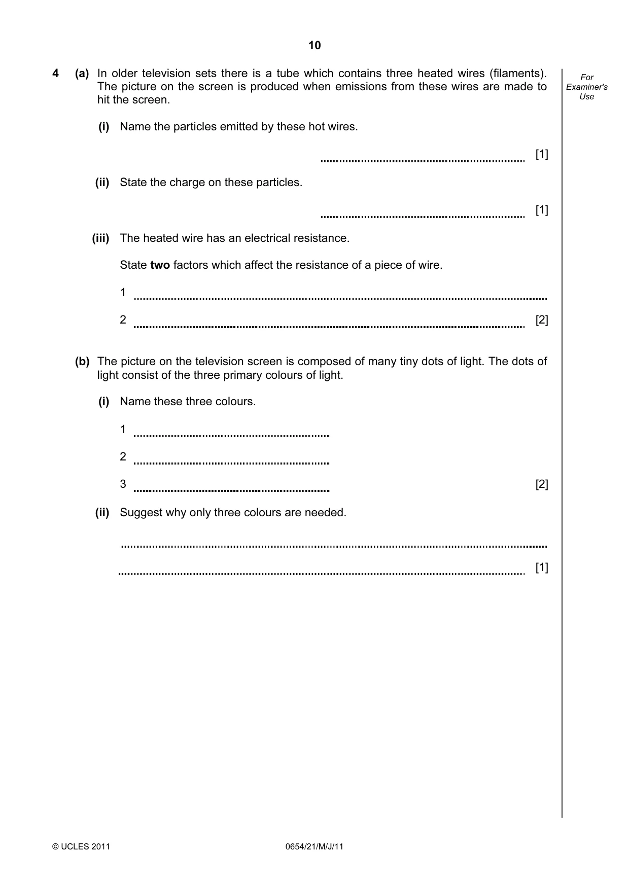 Cambridge IGCSE Sciences - Co-ordinated (Double) 0654 2011 May/June Paper 2 · Variant 1 question paper, page 10 of 24