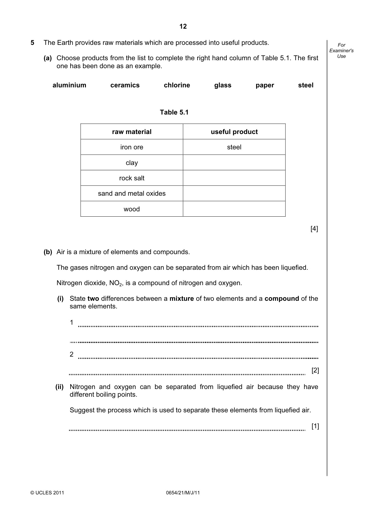 Cambridge IGCSE Sciences - Co-ordinated (Double) 0654 2011 May/June Paper 2 · Variant 1 question paper, page 12 of 24