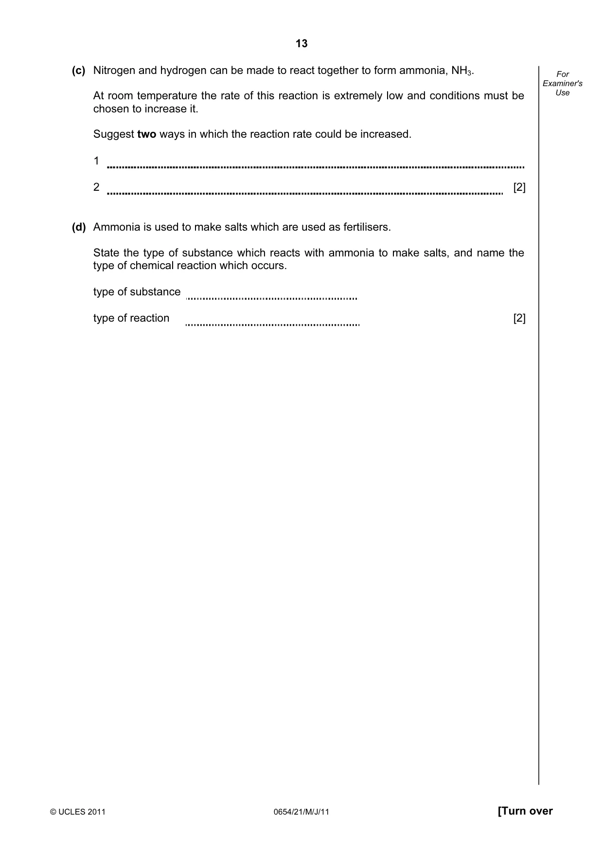 Cambridge IGCSE Sciences - Co-ordinated (Double) 0654 2011 May/June Paper 2 · Variant 1 question paper, page 13 of 24