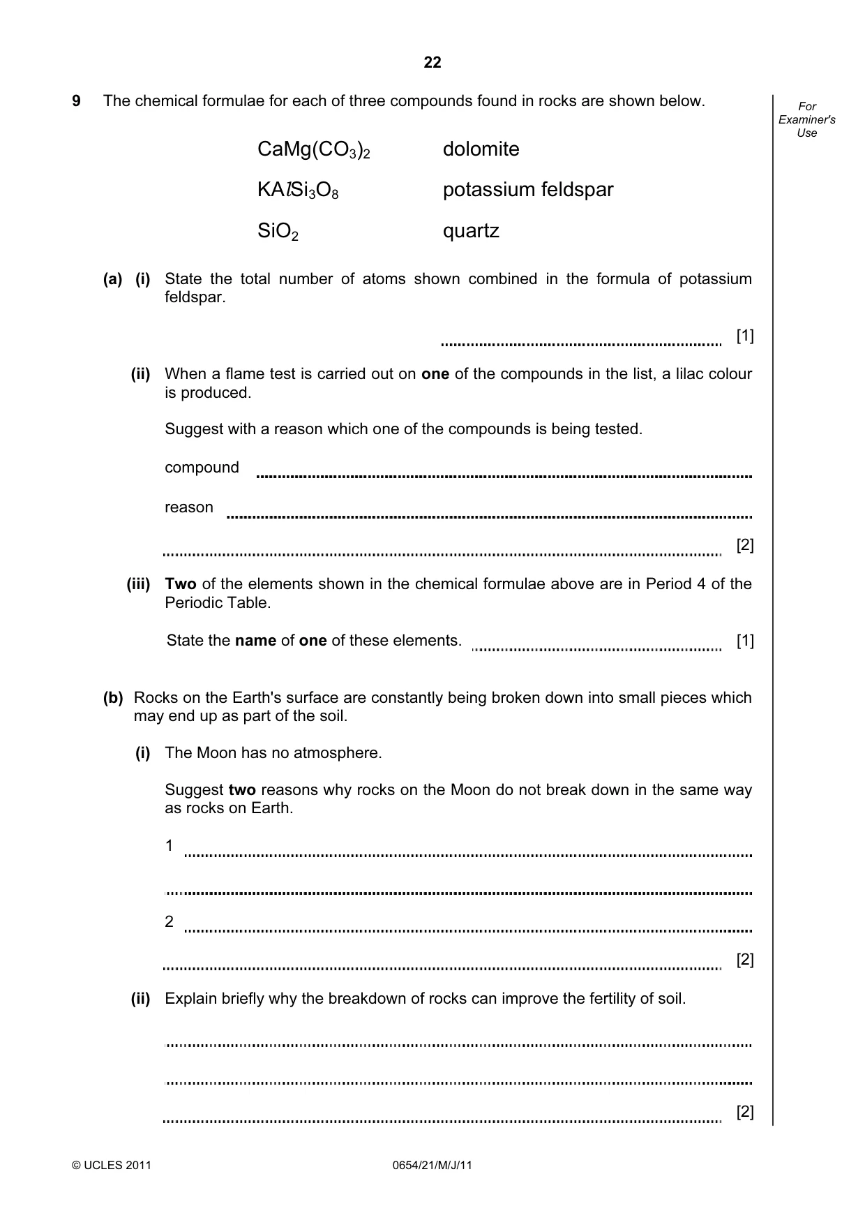 Cambridge IGCSE Sciences - Co-ordinated (Double) 0654 2011 May/June Paper 2 · Variant 1 question paper, page 22 of 24