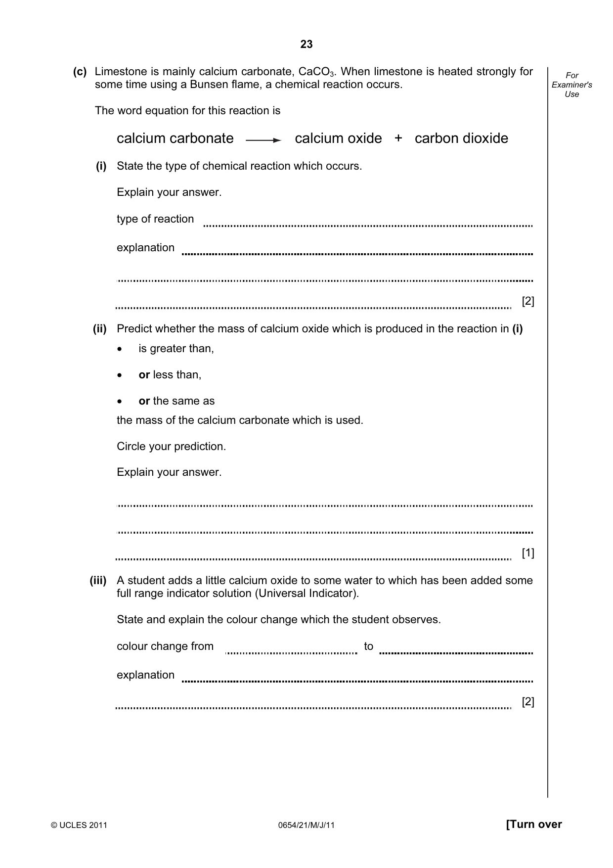 Cambridge IGCSE Sciences - Co-ordinated (Double) 0654 2011 May/June Paper 2 · Variant 1 question paper, page 23 of 24