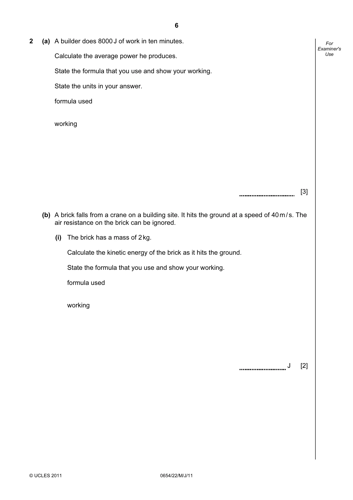 Cambridge IGCSE Sciences - Co-ordinated (Double) 0654 2011 May/June Paper 2 · Variant 2 question paper, page 6 of 28