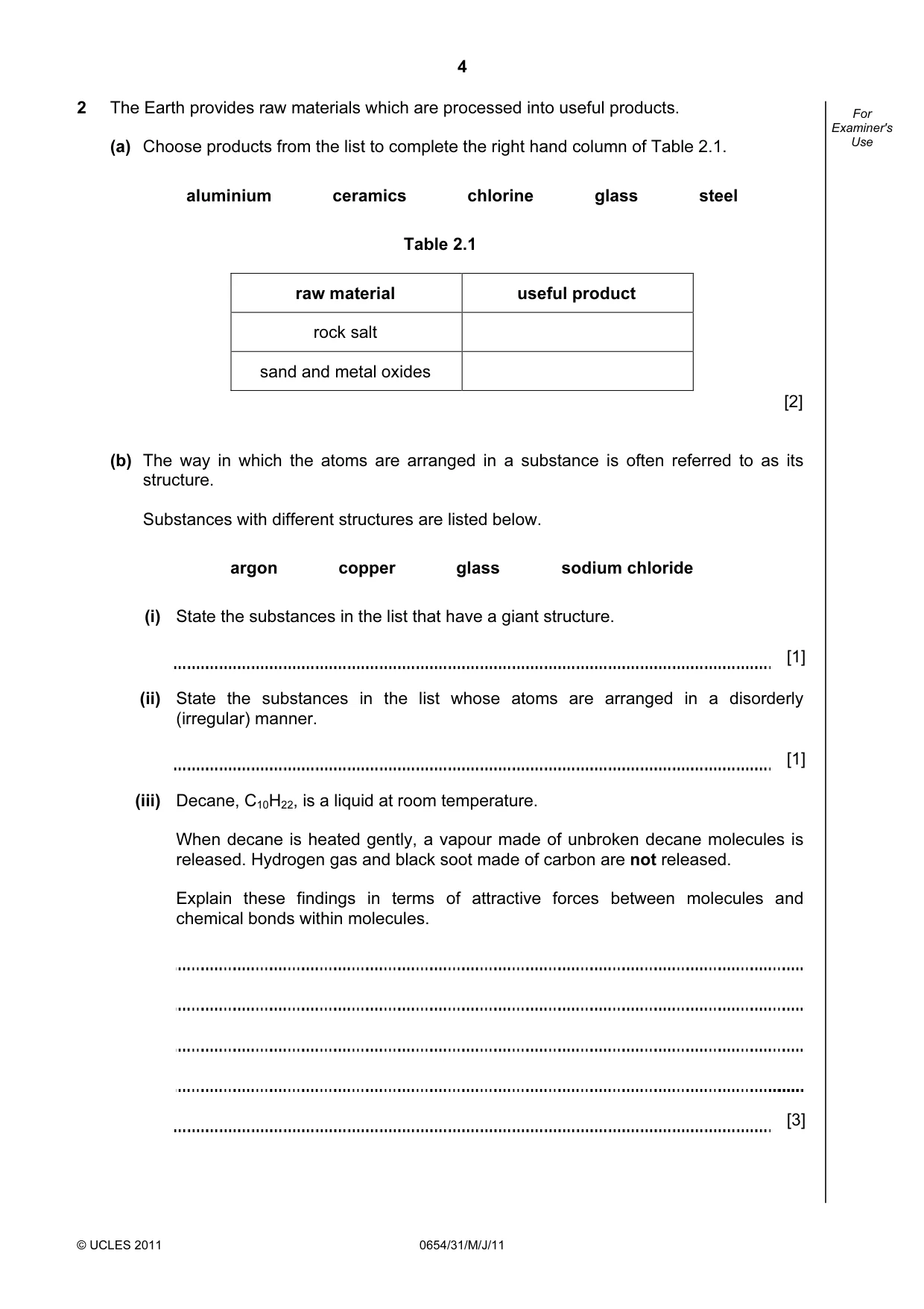 Cambridge IGCSE Sciences - Co-ordinated (Double) 0654 2011 May/June Paper 3 · Variant 1 question paper, page 4 of 24