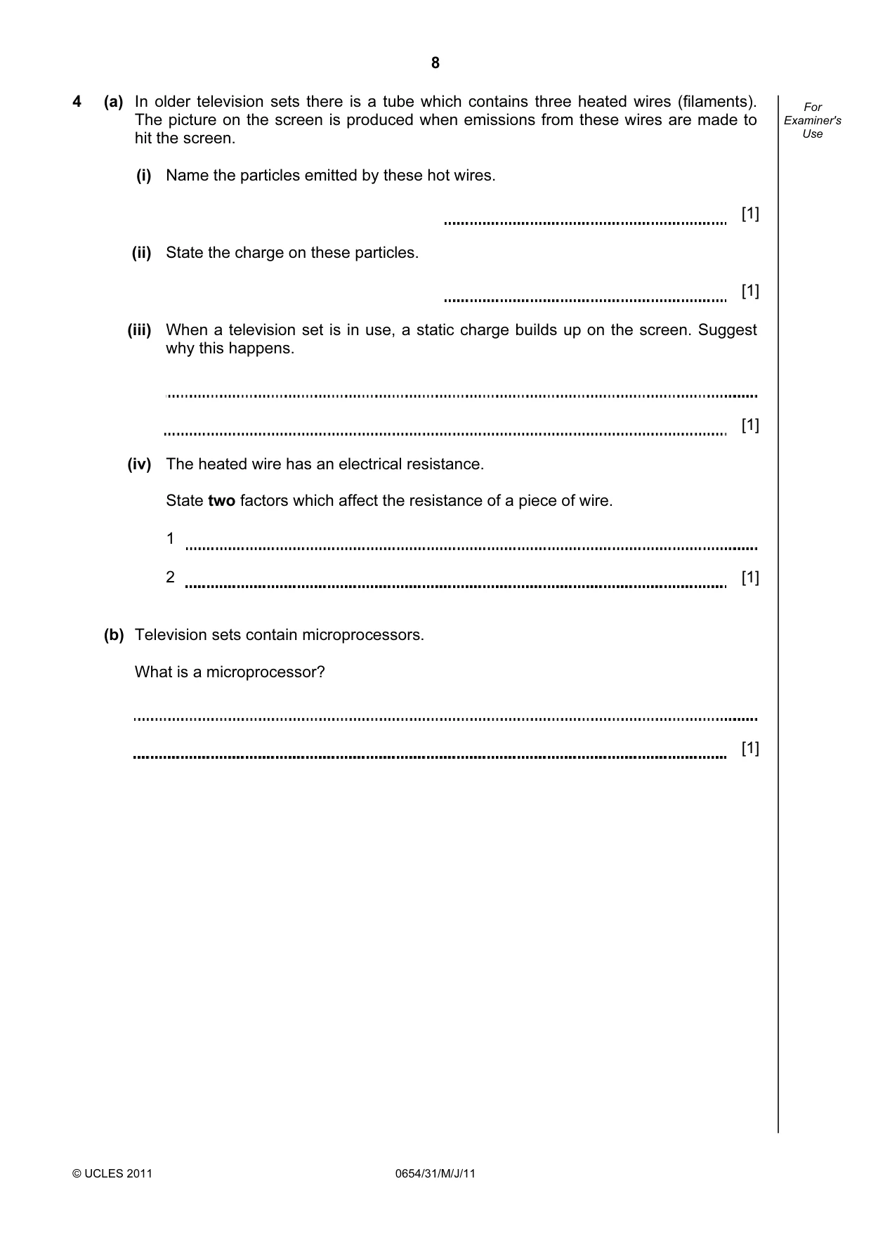 Cambridge IGCSE Sciences - Co-ordinated (Double) 0654 2011 May/June Paper 3 · Variant 1 question paper, page 8 of 24