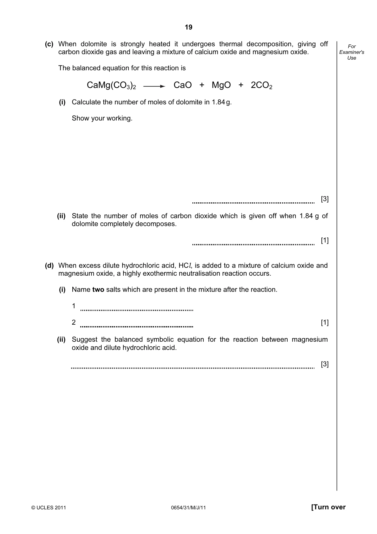 Cambridge IGCSE Sciences - Co-ordinated (Double) 0654 2011 May/June Paper 3 · Variant 1 question paper, page 19 of 24