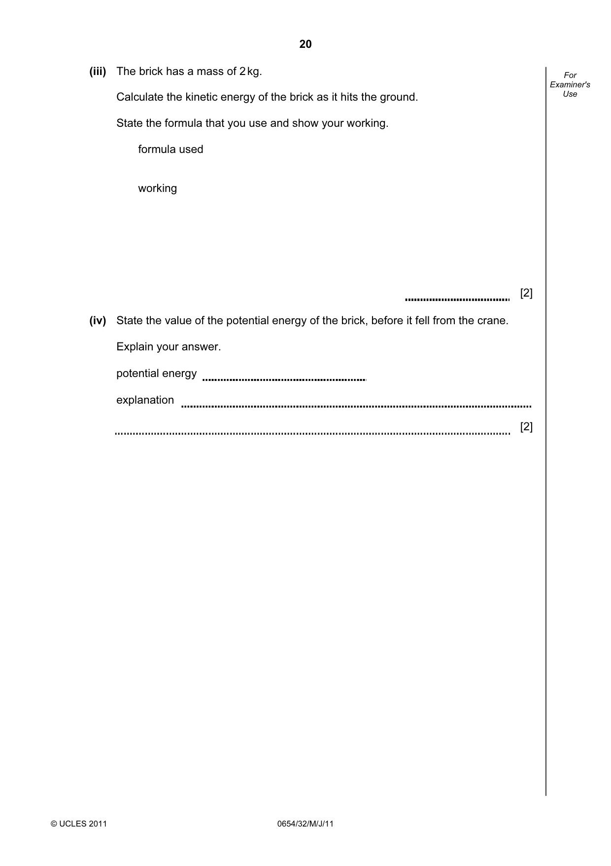 Cambridge IGCSE Sciences - Co-ordinated (Double) 0654 2011 May/June Paper 3 · Variant 2 question paper, page 20 of 28