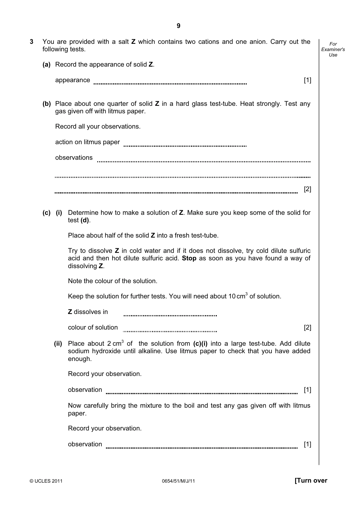 Cambridge IGCSE Sciences - Co-ordinated (Double) 0654 2011 May/June Paper 5 · Variant 1 question paper, page 9 of 12