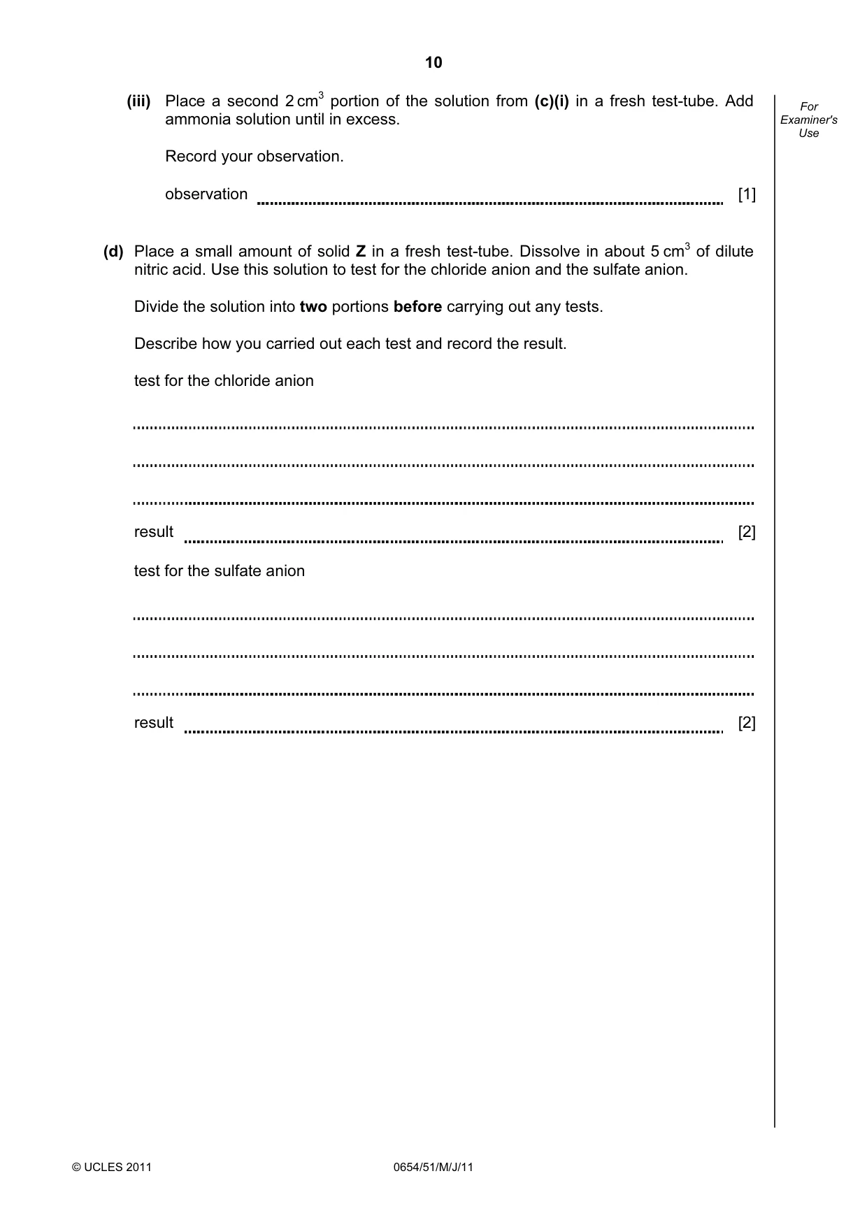 Cambridge IGCSE Sciences - Co-ordinated (Double) 0654 2011 May/June Paper 5 · Variant 1 question paper, page 10 of 12