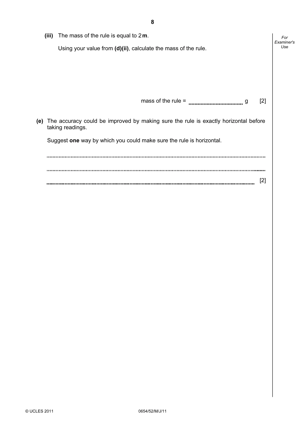 Cambridge IGCSE Sciences - Co-ordinated (Double) 0654 2011 May/June Paper 5 · Variant 2 question paper, page 8 of 12