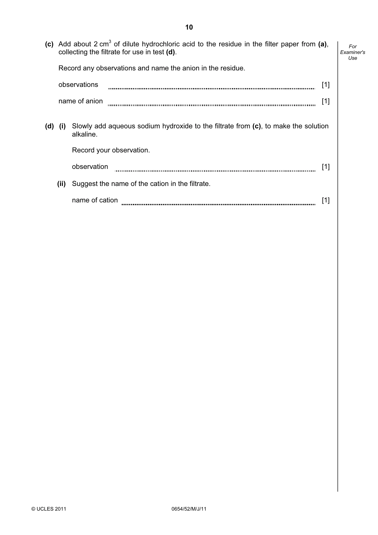 Cambridge IGCSE Sciences - Co-ordinated (Double) 0654 2011 May/June Paper 5 · Variant 2 question paper, page 10 of 12