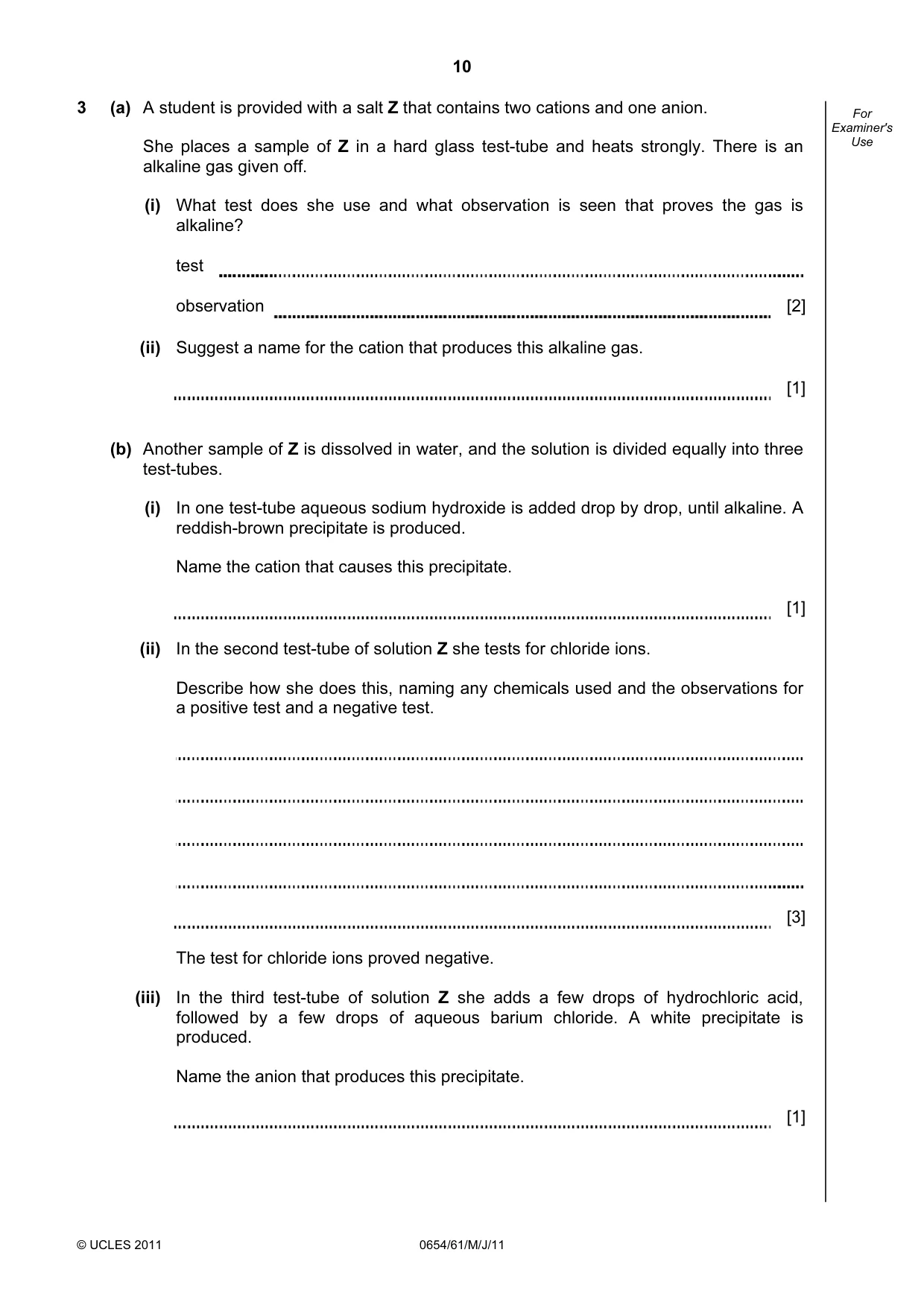 Cambridge IGCSE Sciences - Co-ordinated (Double) 0654 2011 May/June Paper 6 · Variant 1 question paper, page 10 of 20