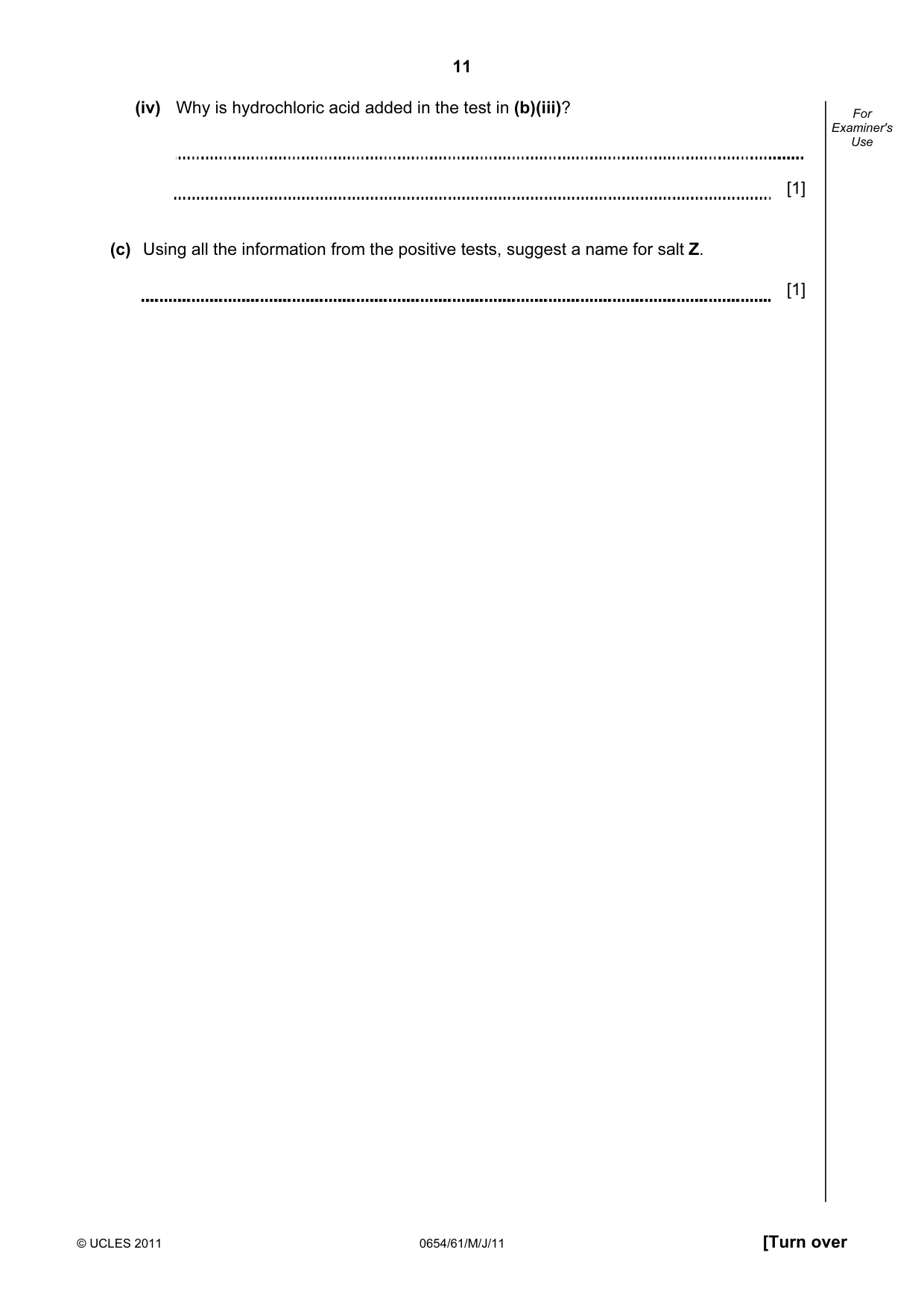 Cambridge IGCSE Sciences - Co-ordinated (Double) 0654 2011 May/June Paper 6 · Variant 1 question paper, page 11 of 20