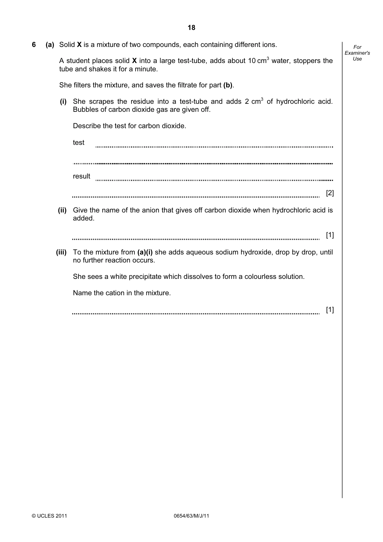 Cambridge IGCSE Sciences - Co-ordinated (Double) 0654 2011 May/June Paper 6 · Variant 3 question paper, page 18 of 20