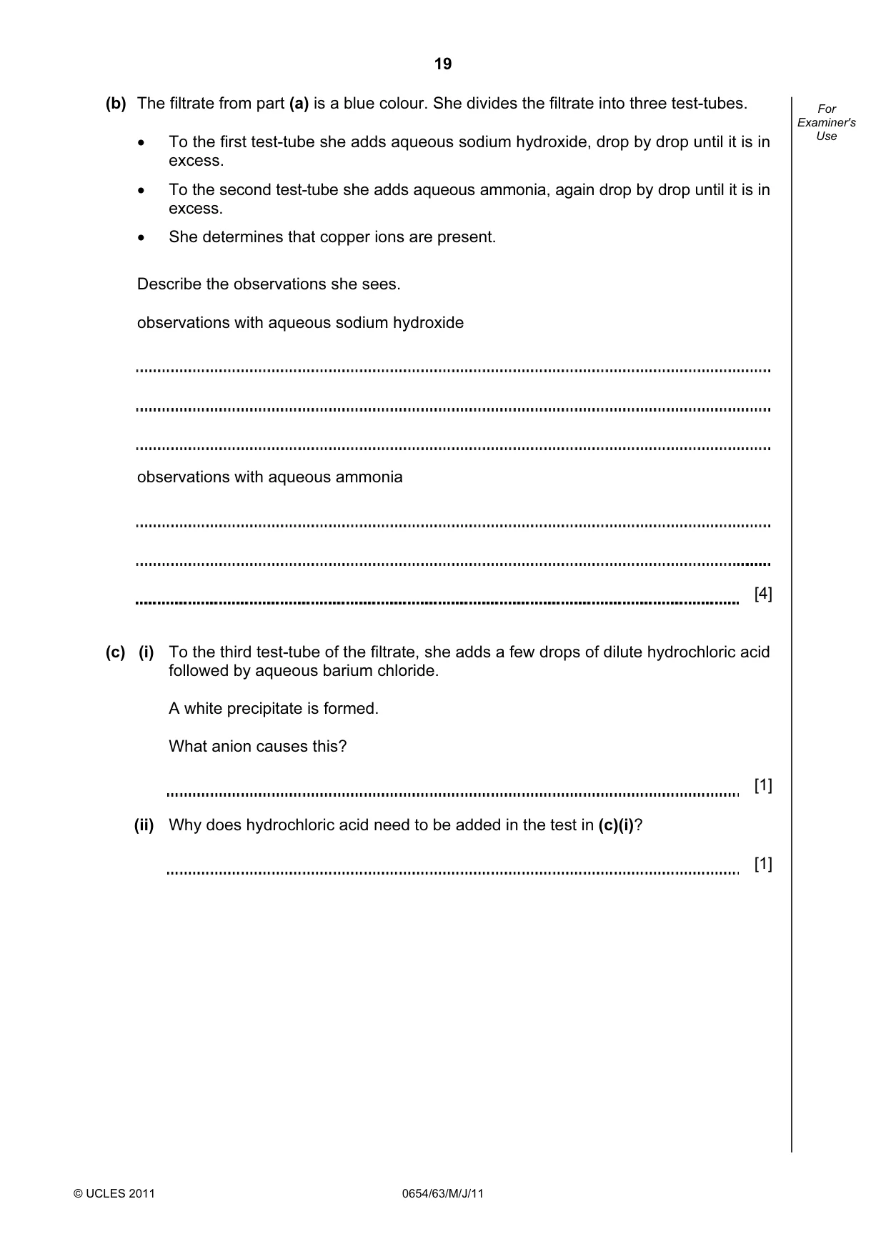 Cambridge IGCSE Sciences - Co-ordinated (Double) 0654 2011 May/June Paper 6 · Variant 3 question paper, page 19 of 20