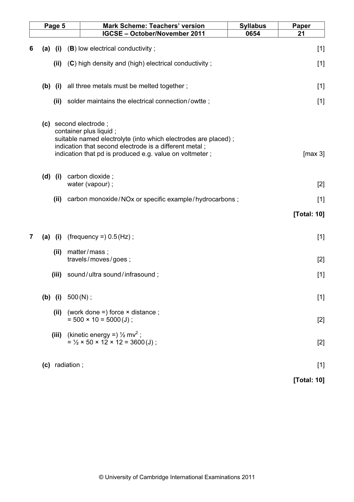Mark scheme, page 5 of 7