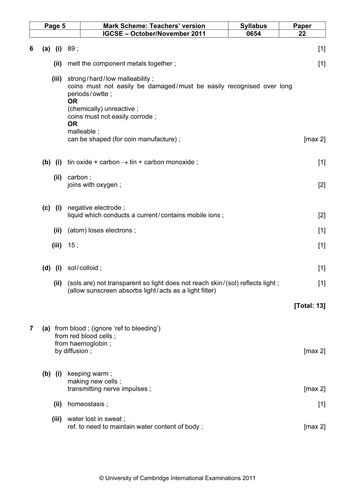 Mark scheme, page 5 of 7