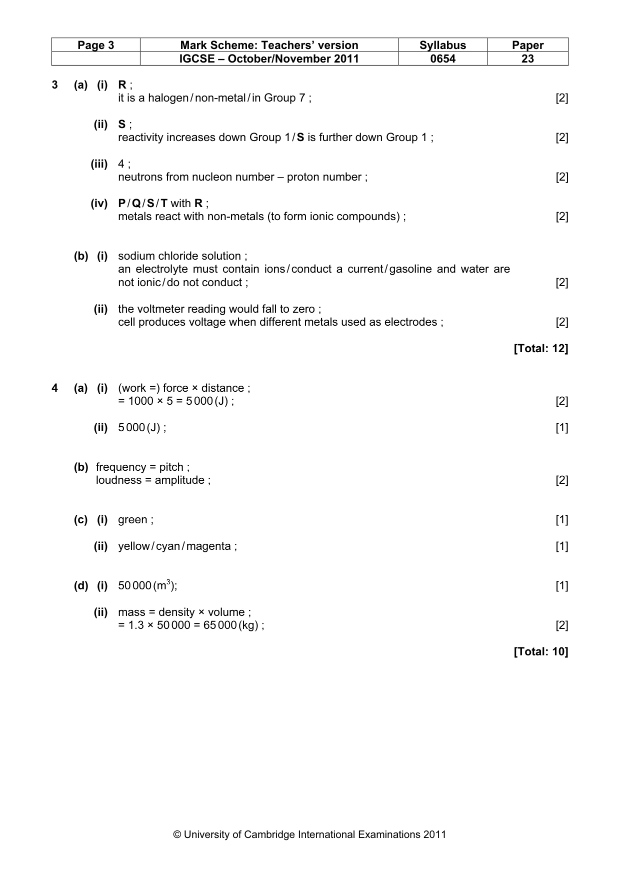 Mark scheme, page 3 of 6