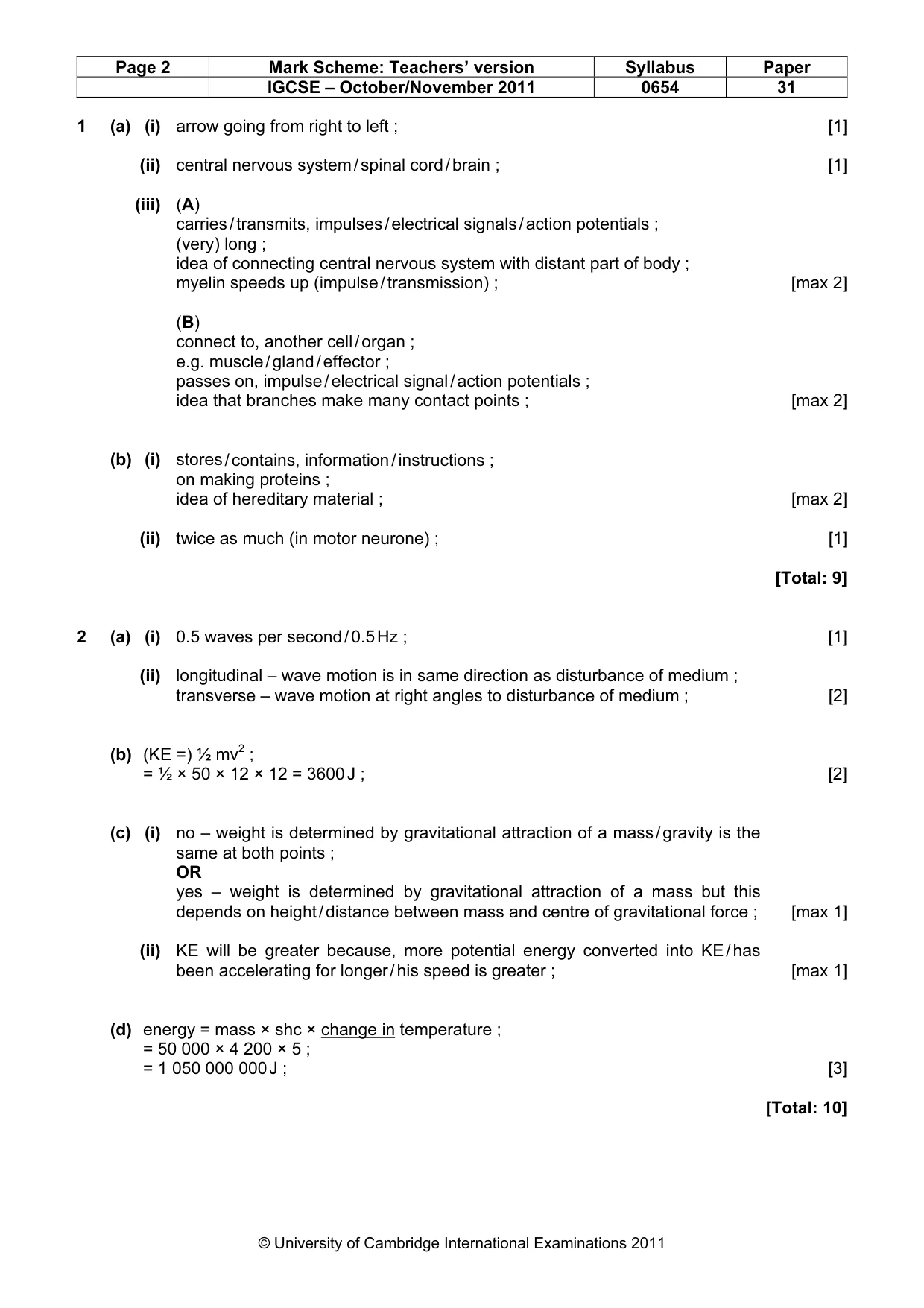 Mark scheme, page 2 of 6