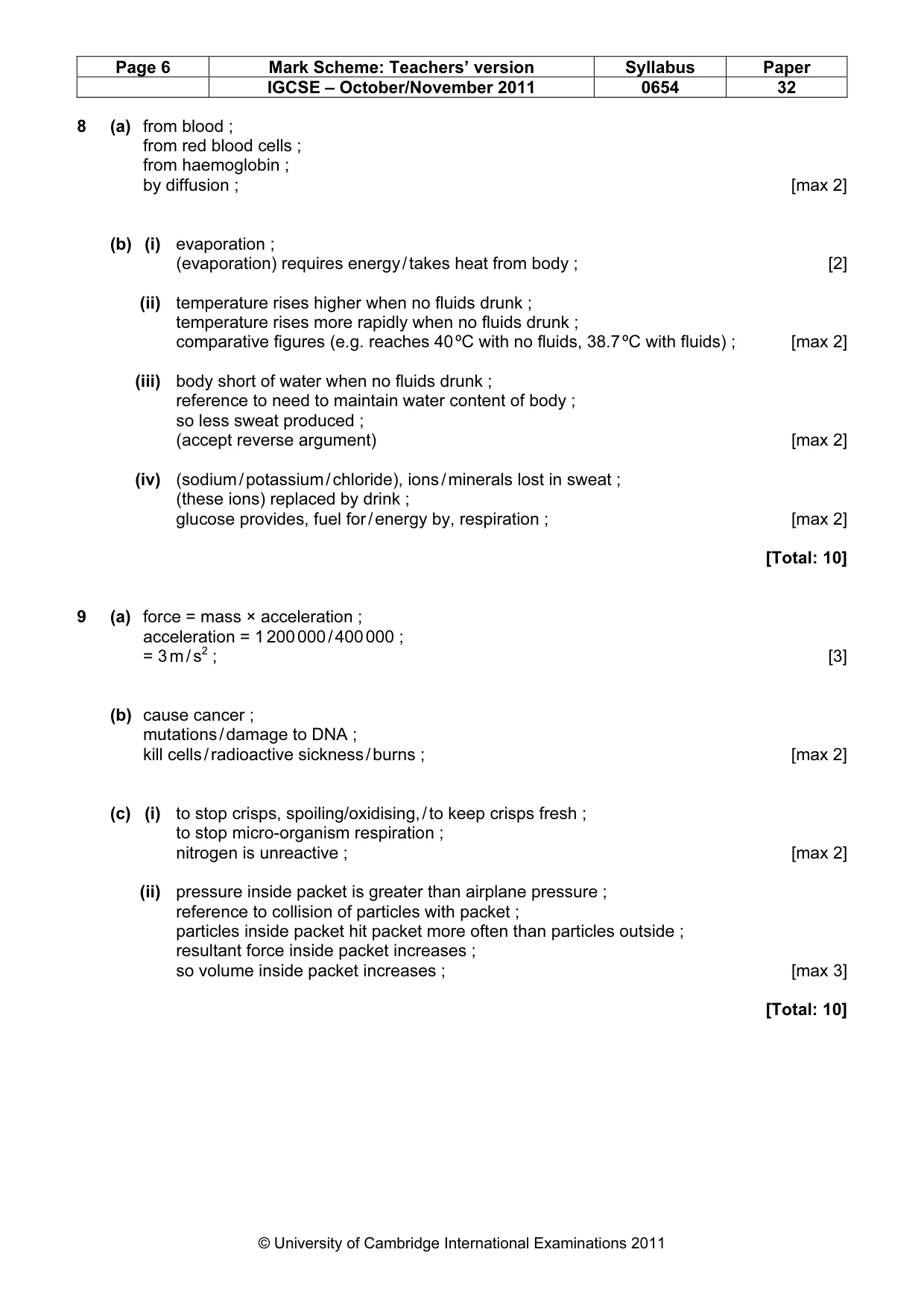 Mark scheme, page 6 of 6