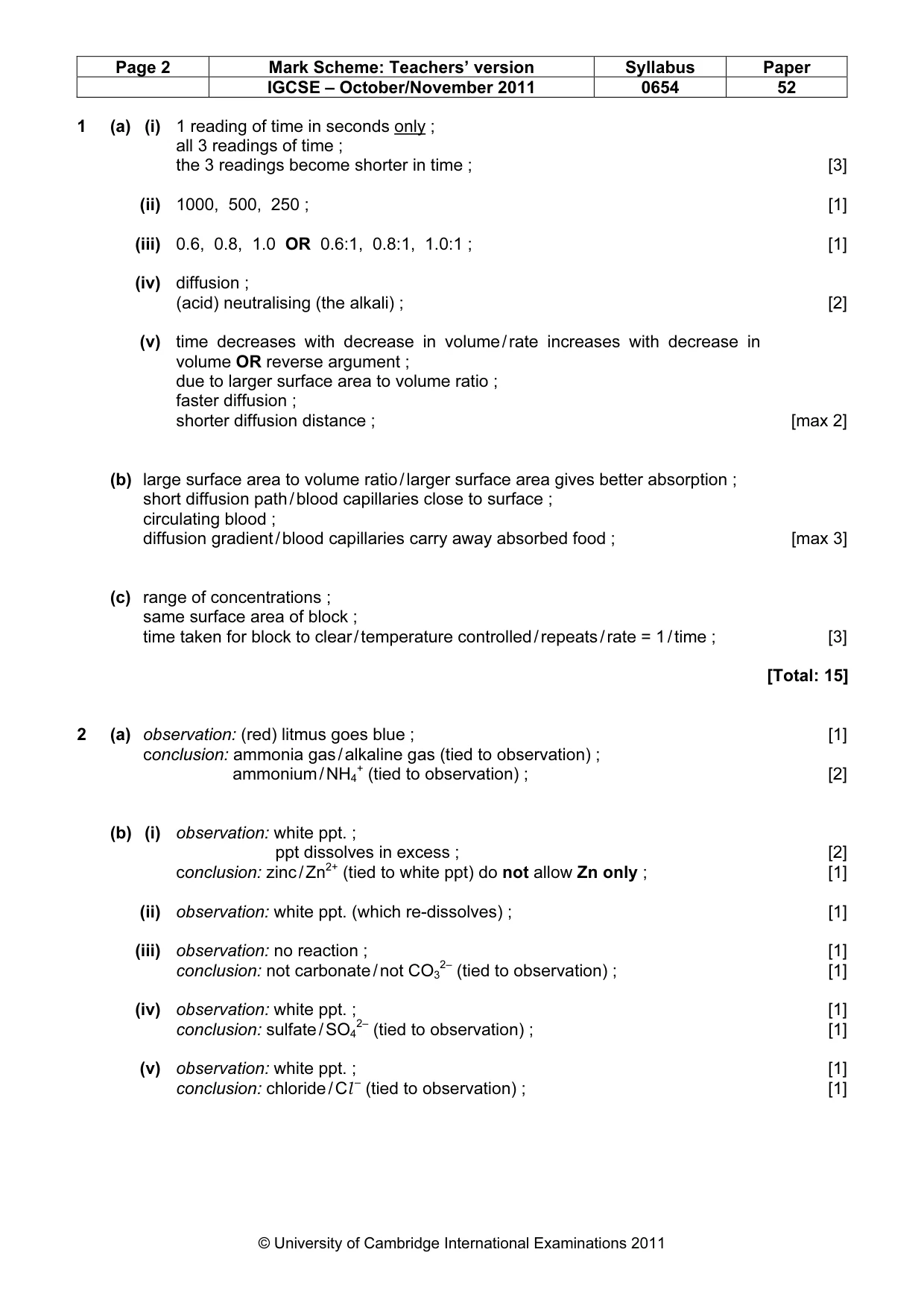 Mark scheme, page 2 of 3