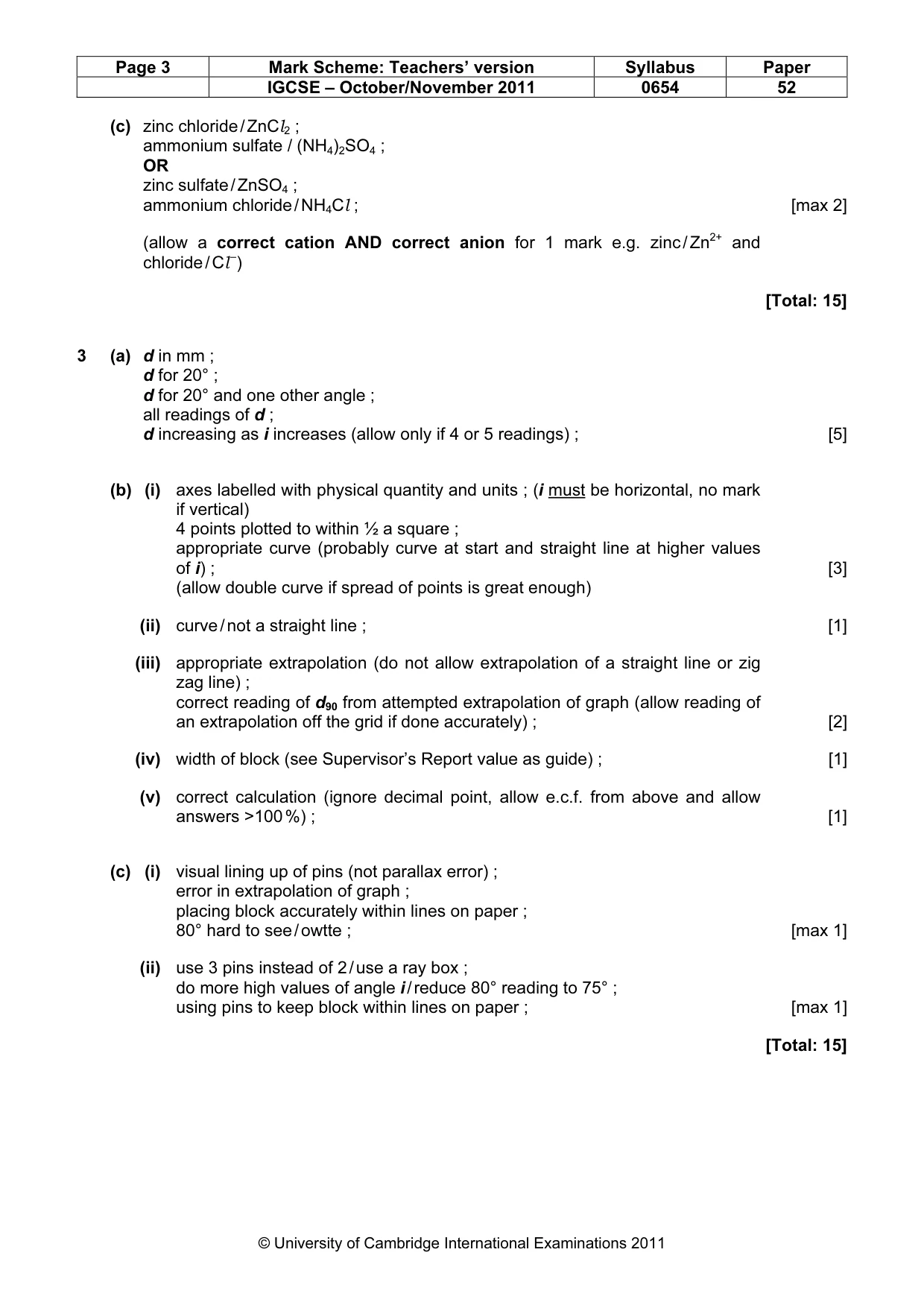 Mark scheme, page 3 of 3