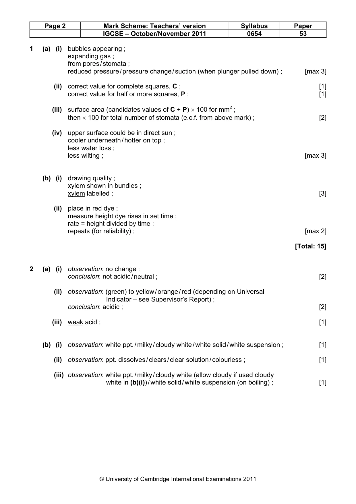 Mark scheme, page 2 of 3