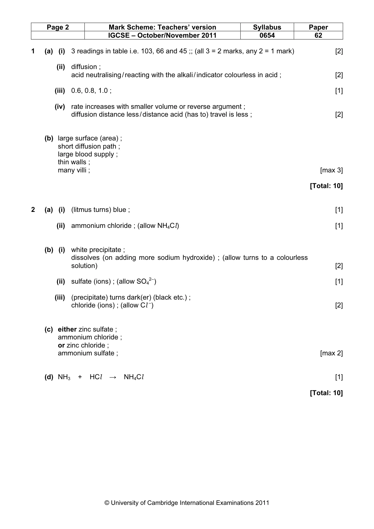 Mark scheme, page 2 of 4
