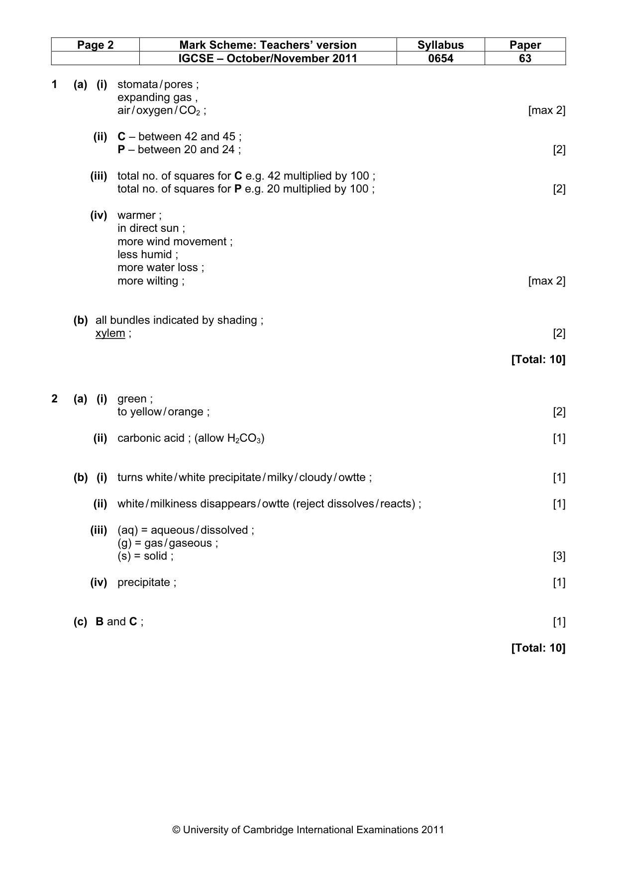 Mark scheme, page 2 of 4