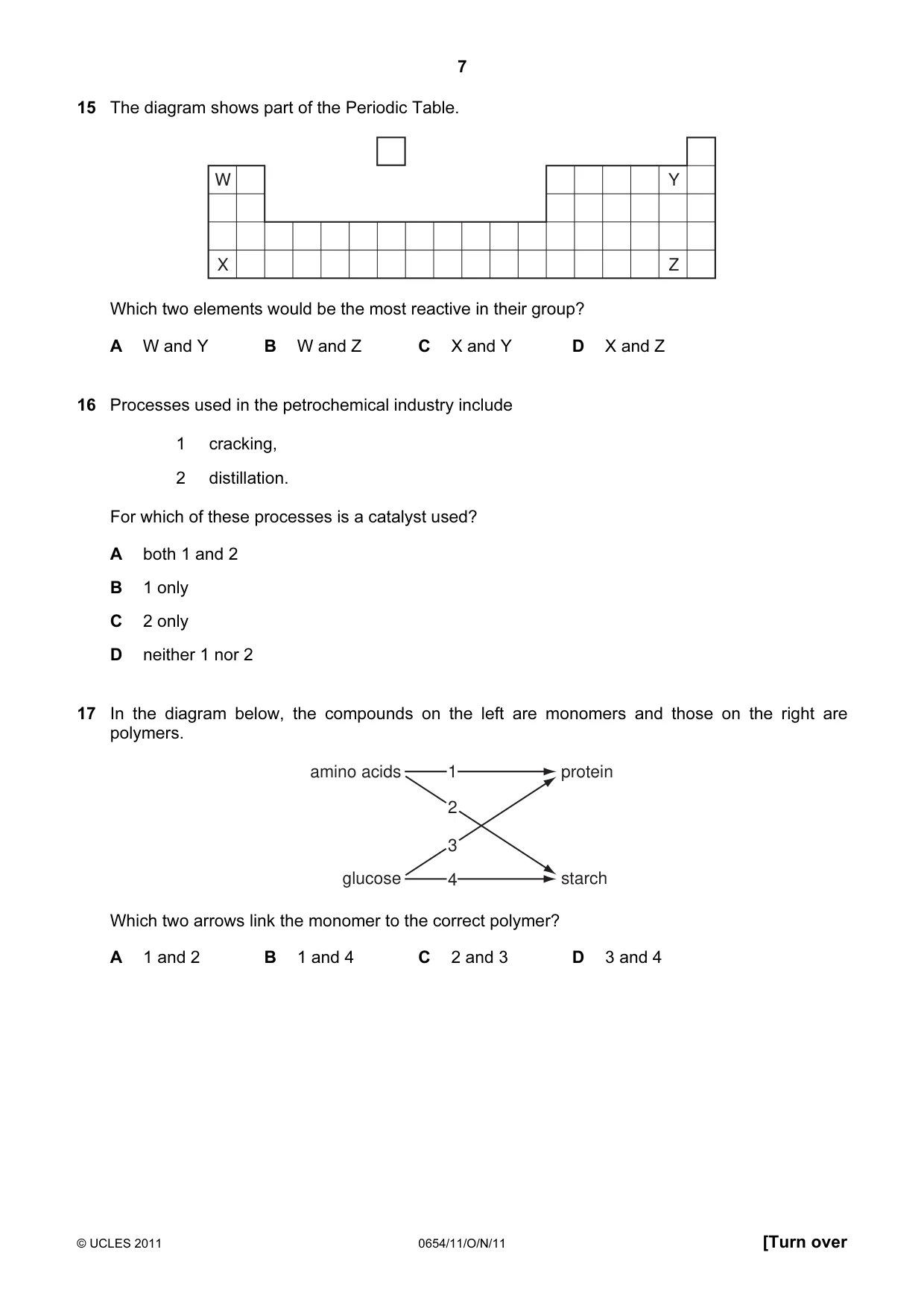 Cambridge IGCSE Sciences - Co-ordinated (Double) 0654 2011 Oct/Nov Paper 1 · Variant 1 question paper, page 7 of 16
