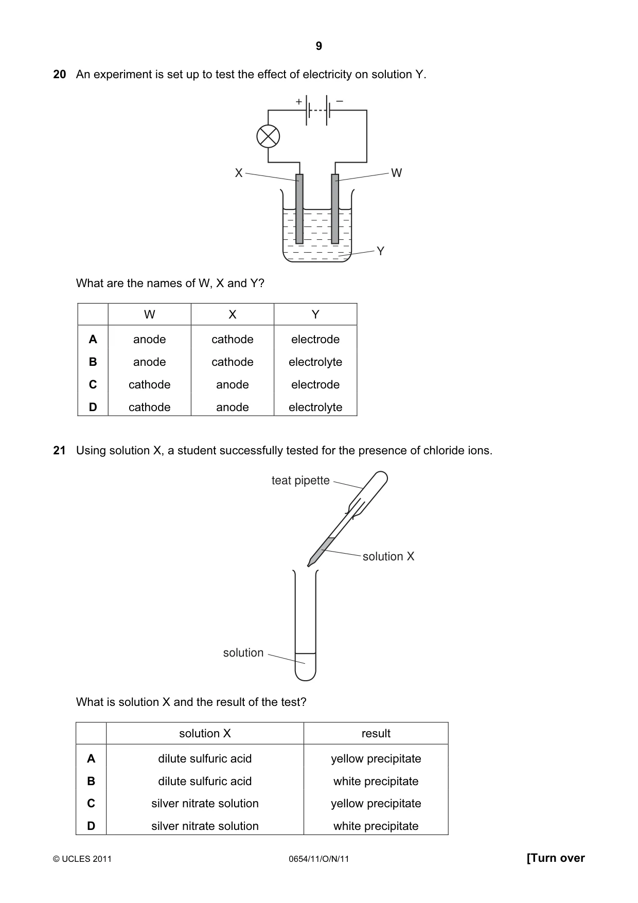 Cambridge IGCSE Sciences - Co-ordinated (Double) 0654 2011 Oct/Nov Paper 1 · Variant 1 question paper, page 9 of 16