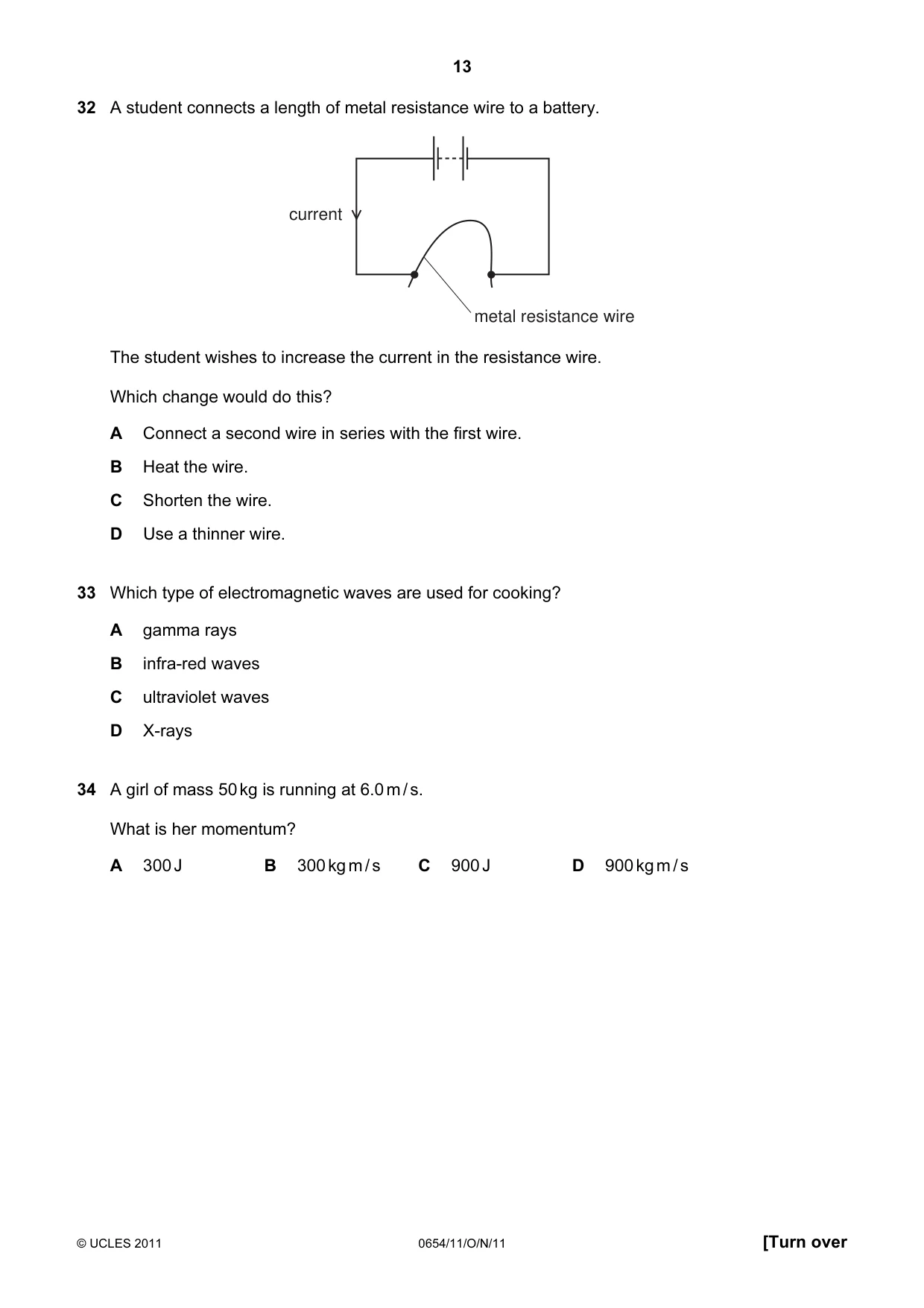 Cambridge IGCSE Sciences - Co-ordinated (Double) 0654 2011 Oct/Nov Paper 1 · Variant 1 question paper, page 13 of 16