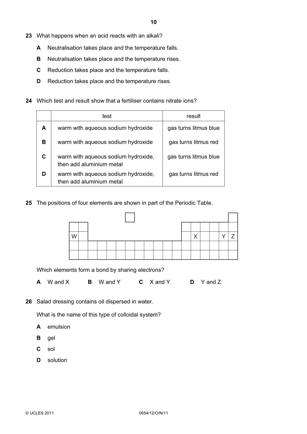 Cambridge IGCSE Sciences - Co-ordinated (Double) 0654 2011 Oct/Nov Paper 1 · Variant 2 question paper, page 10 of 16