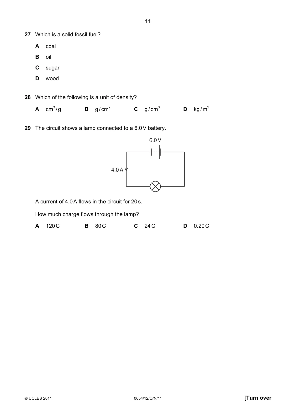 Cambridge IGCSE Sciences - Co-ordinated (Double) 0654 2011 Oct/Nov Paper 1 · Variant 2 question paper, page 11 of 16
