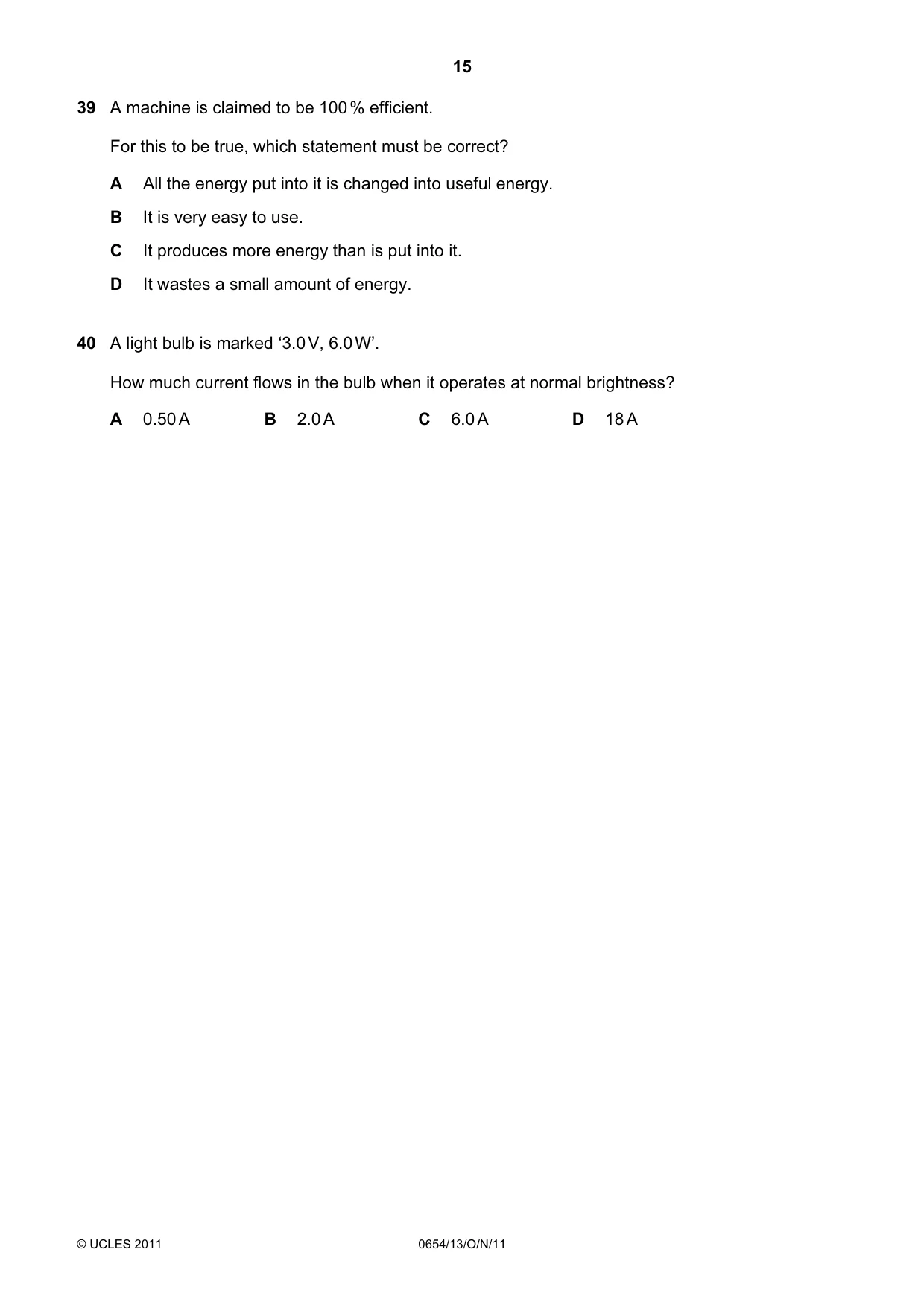Cambridge IGCSE Sciences - Co-ordinated (Double) 0654 2011 Oct/Nov Paper 1 · Variant 3 question paper, page 15 of 16