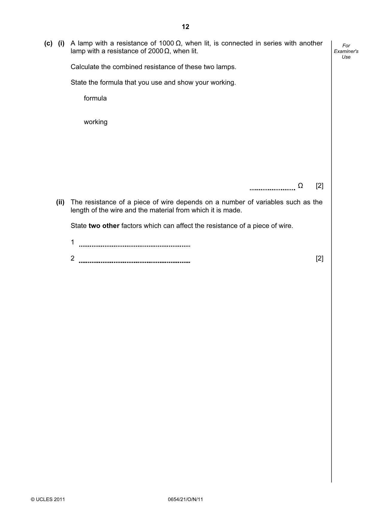 Cambridge IGCSE Sciences - Co-ordinated (Double) 0654 2011 Oct/Nov Paper 2 · Variant 1 question paper, page 12 of 24