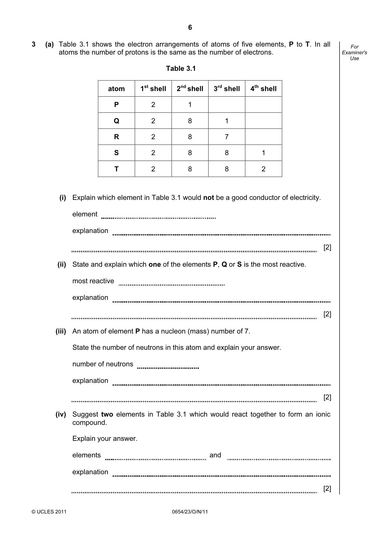 Cambridge IGCSE Sciences - Co-ordinated (Double) 0654 2011 Oct/Nov Paper 2 · Variant 3 question paper, page 6 of 28